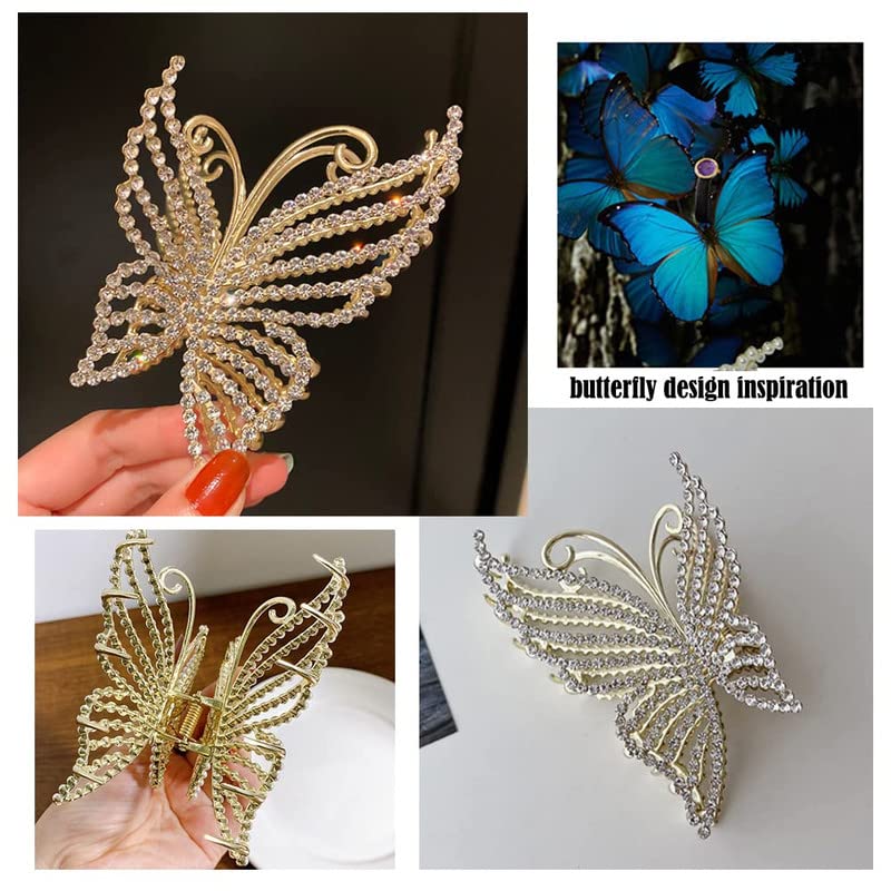 SHIDARA 1 Pack Rhinestone Butterfly Hair Clips - Sparkling Pearl Embellished Metal Hairpins for Women & Girls with Thick Hair | Non-Slip Strong Hold Hair Accessories for Parties, Weddings & Everyday Wear