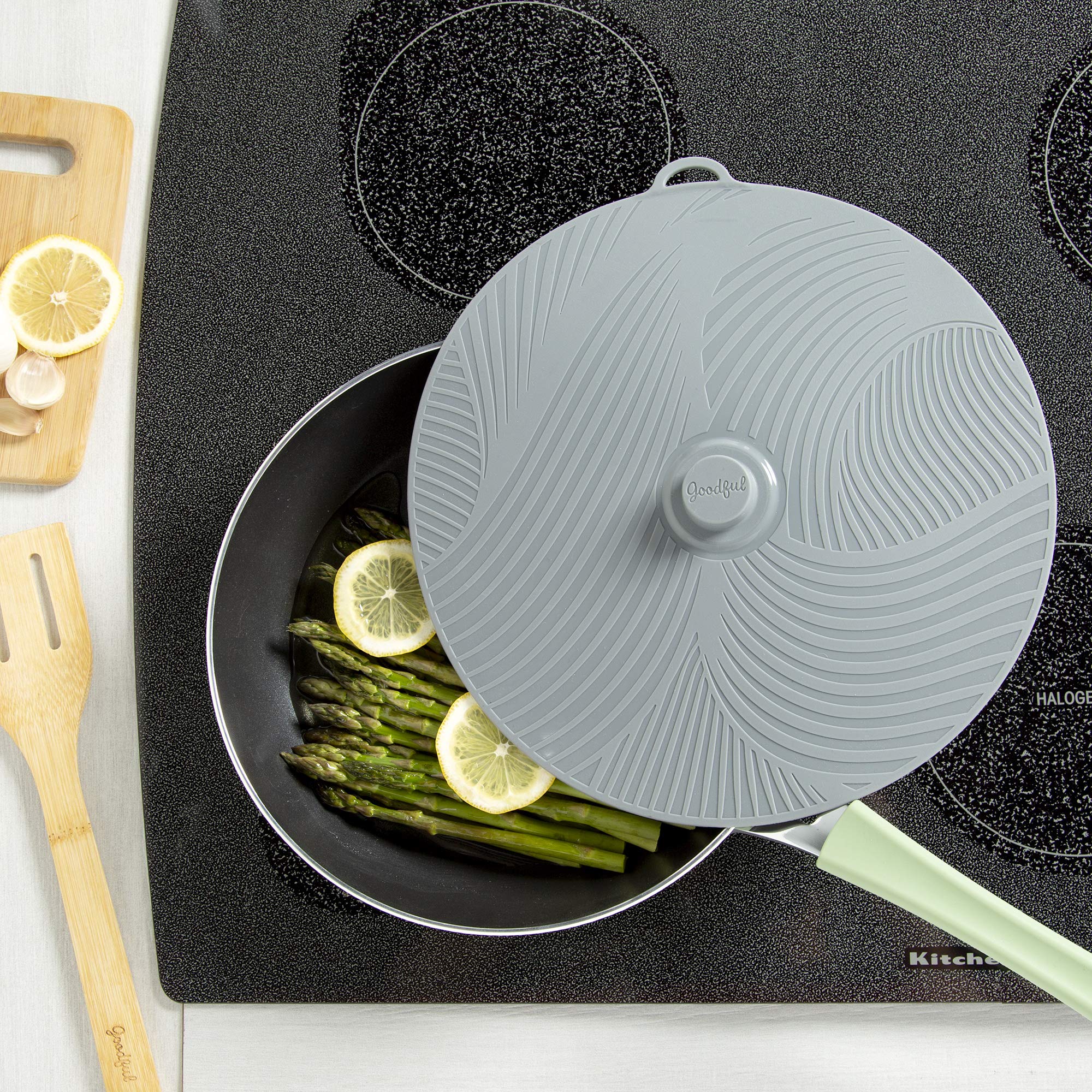 Goodful Universal Silicone Lids for Pots and Pans - Heat Safe, Reusable Suction Seal Food Storage Covers for Bowls, Pots & Cups - BPA-Free, Dishwasher Safe (3-Piece Set, Gray/Green/Sage) - Perfect for Meal Prep, Leftovers & Microwave Use