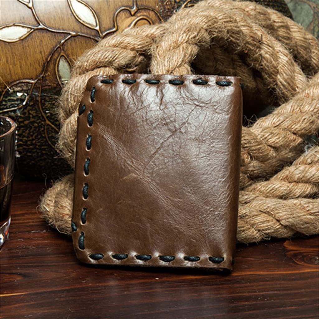 Handmade Genuine Leather Wallet for Men - Retro Short Style Card Holder with Money Clip & Woven Design - Perfect for Everyday Carry, Travel & Business (Gift Box Included)