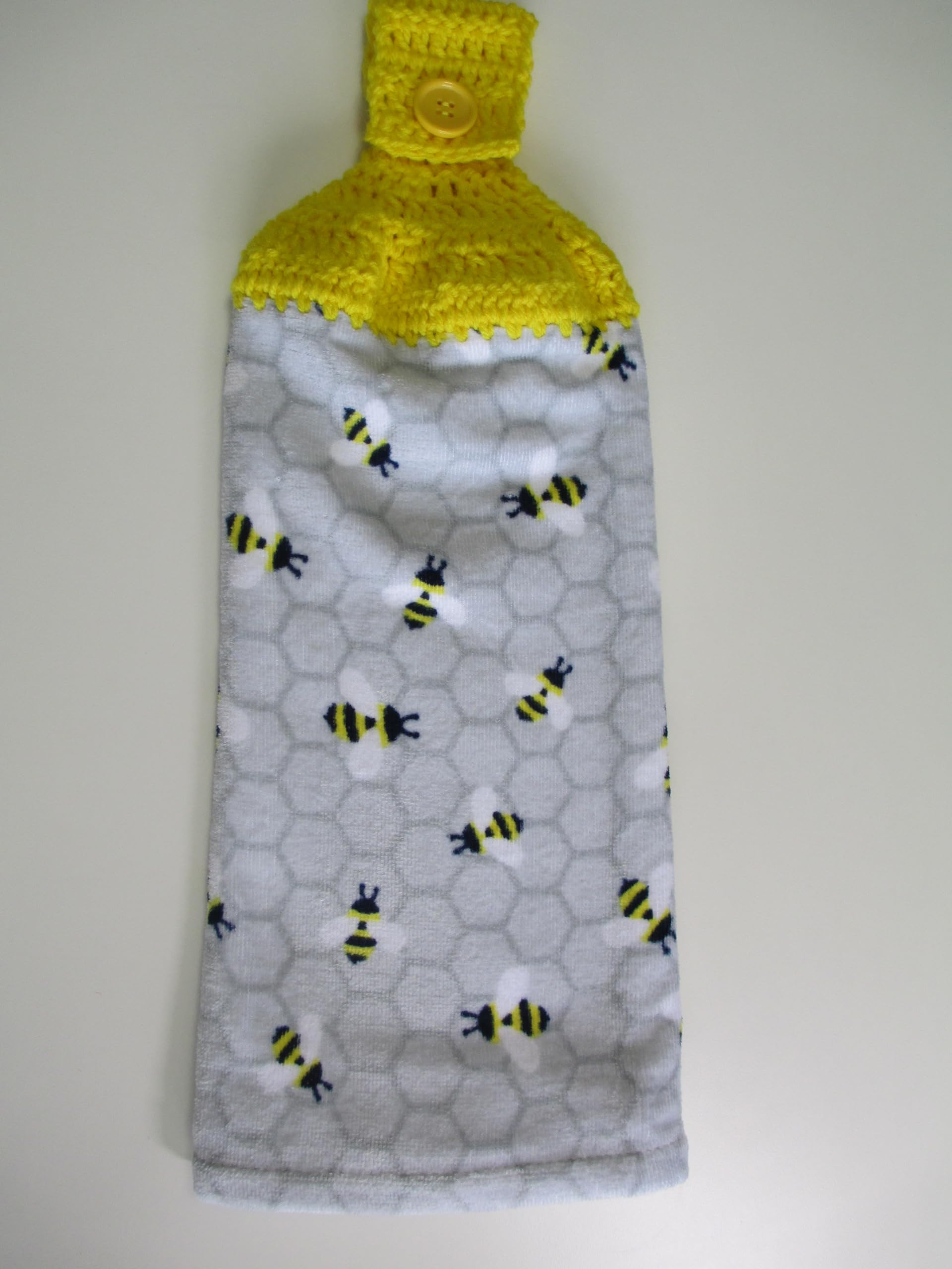Handmade Crocheted Honey Bees Kitchen Towel - Bright Yellow Cotton Yarn - Perfect for Farmhouse Decor, Dish Drying & Cozy Country Kitchen