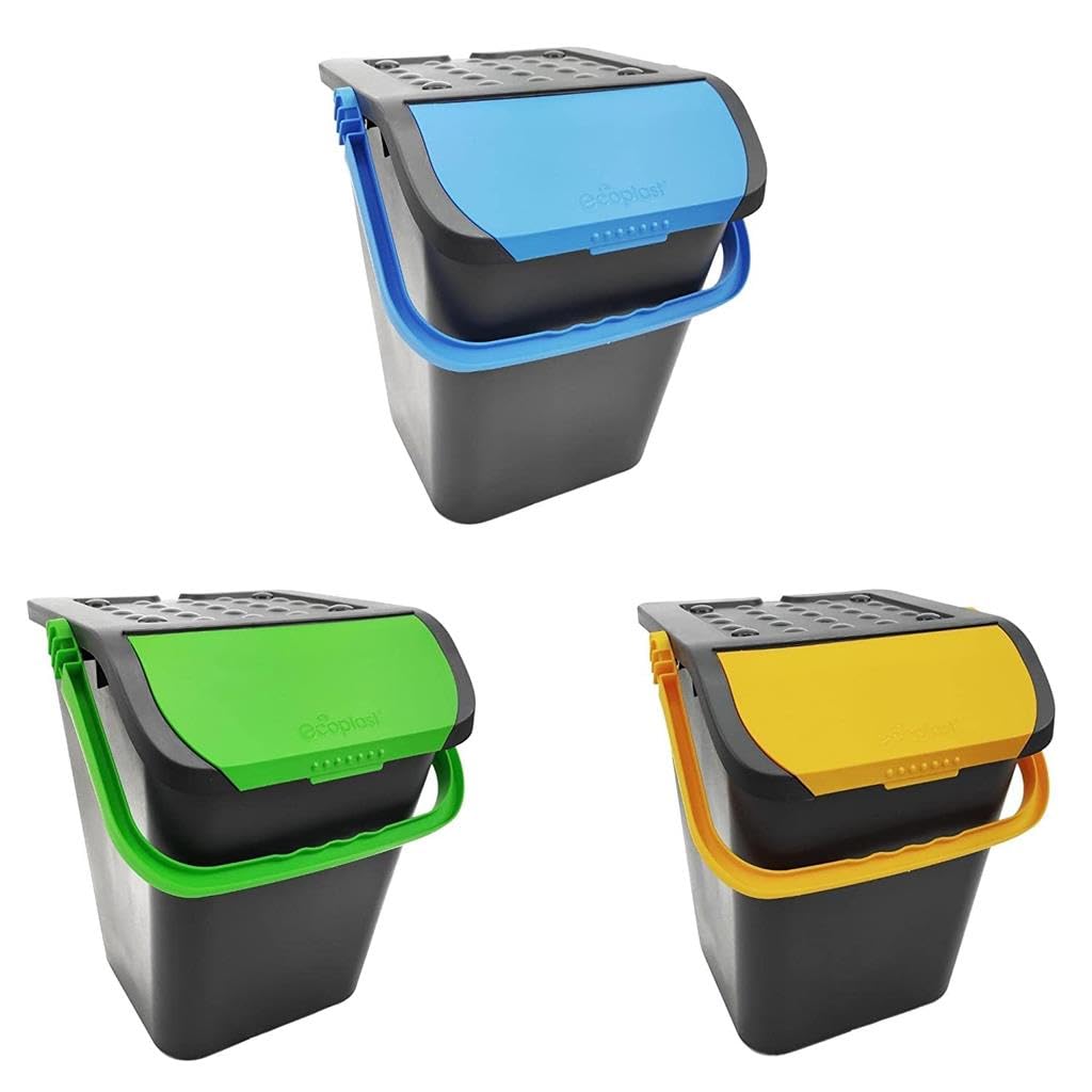 Maury's Set of 3 Eco-Friendly 35L Recycling Bins with Handles - Indoor/Outdoor Waste Baskets for Home, Office & Garden Organization - Made in Italy | Perfect for Kitchen, Bathroom & Garage Recycling
