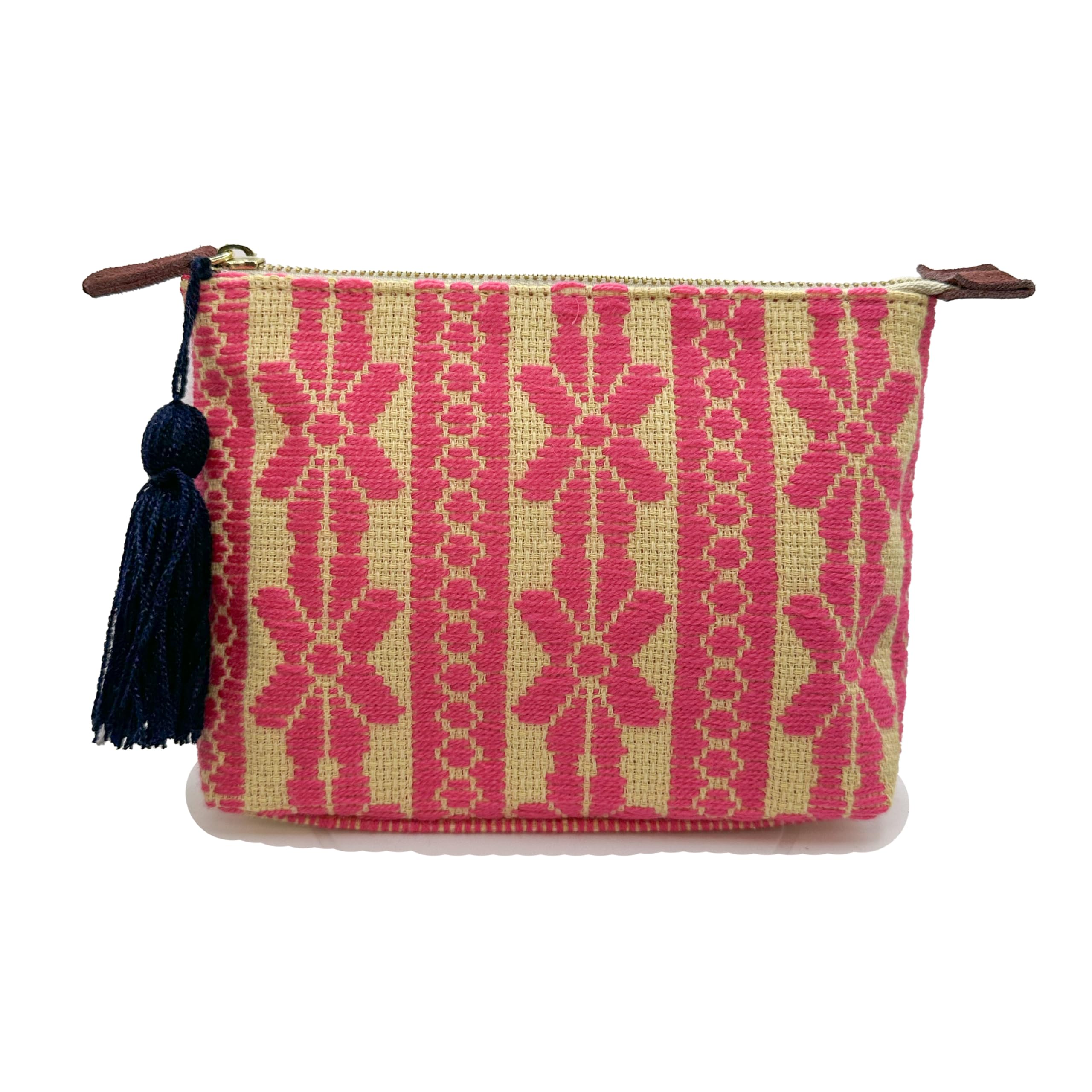 Handmade Mexican Embroidered Makeup Bag 'Cecilia' by Jühue Artesanal - Pink Cosmetic Pouch with Artisan Hand Embroidery | Perfect for Travel, Bridal & Gift Giving