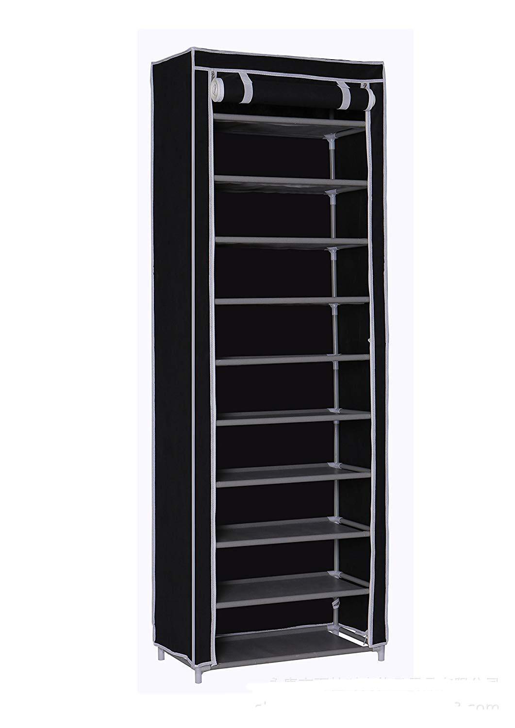 GREEF 10-Tier Large Shoe Rack Organizer with Dustproof Cover - Space Saving Shoe Storage Cabinet for Entryway, Bedroom, Closet & Dorm Room - Perfect for Organizing Sneakers, Boots & Heels (Black)