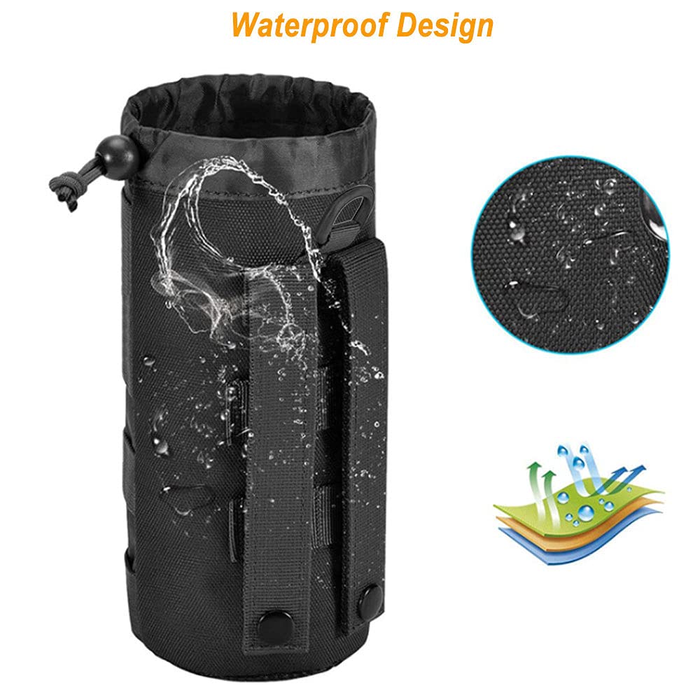 Upgraded 1000D Nylon MOLLE Water Bottle Pouch - Durable Drawstring Mesh Bottom Holder for Backpack, Running, Hiking & Outdoor Camping Gear | Perfect for Tactical Backpacks, Military Use & Adventure Sports
