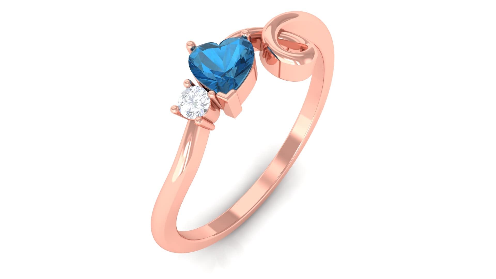 0.25 CT Heart-Shaped London Blue Topaz and Diamond Ring for Women - 14K Solid Gold Twisted Band Promise Ring - Perfect for Anniversaries, Engagements & Special Occasions