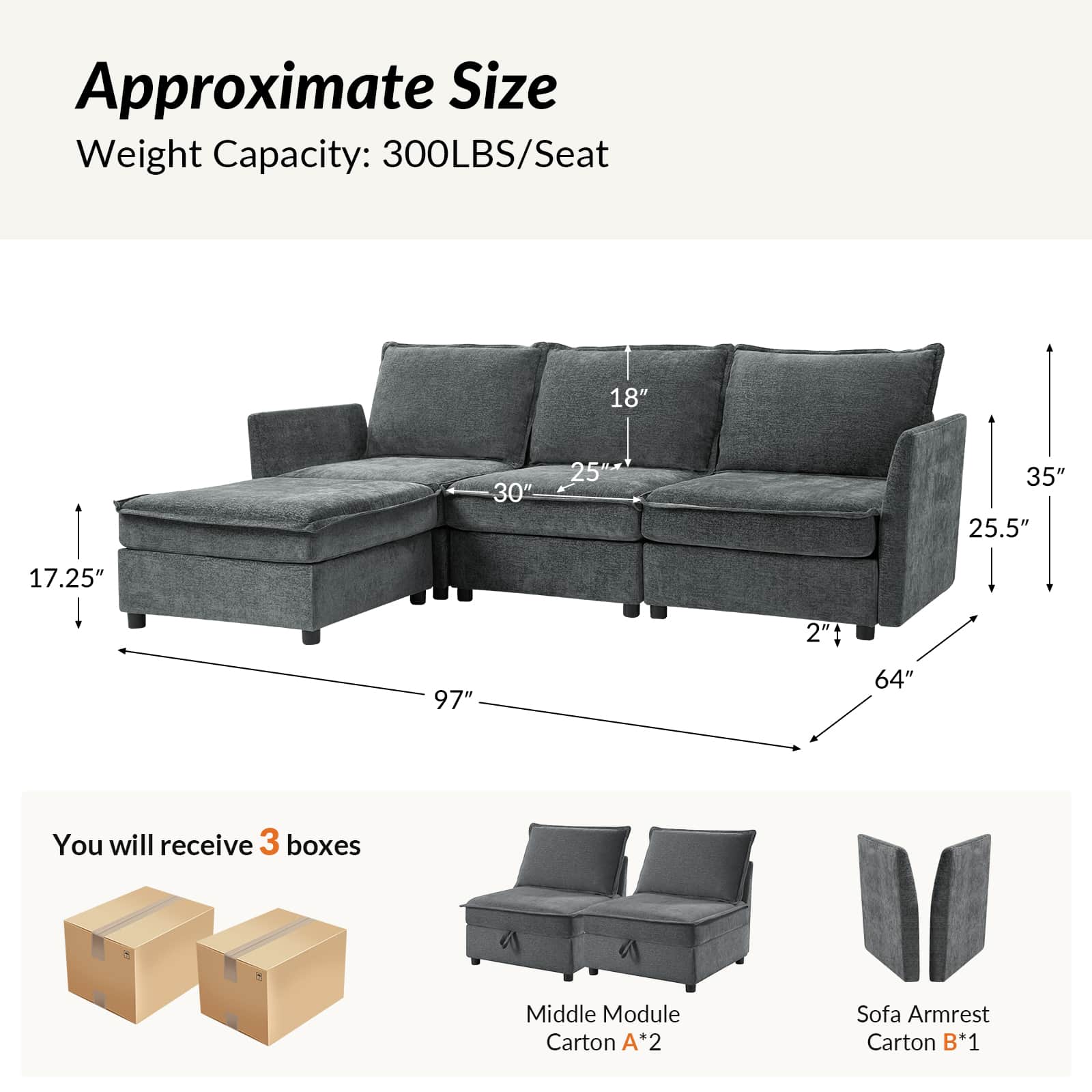 Harmetrix Oversized Soft Sectional Couch with Storage | Modern L-Shaped Sofa Bed with Hidden Compartment | Perfect for Living Room, Family Room & Small Spaces