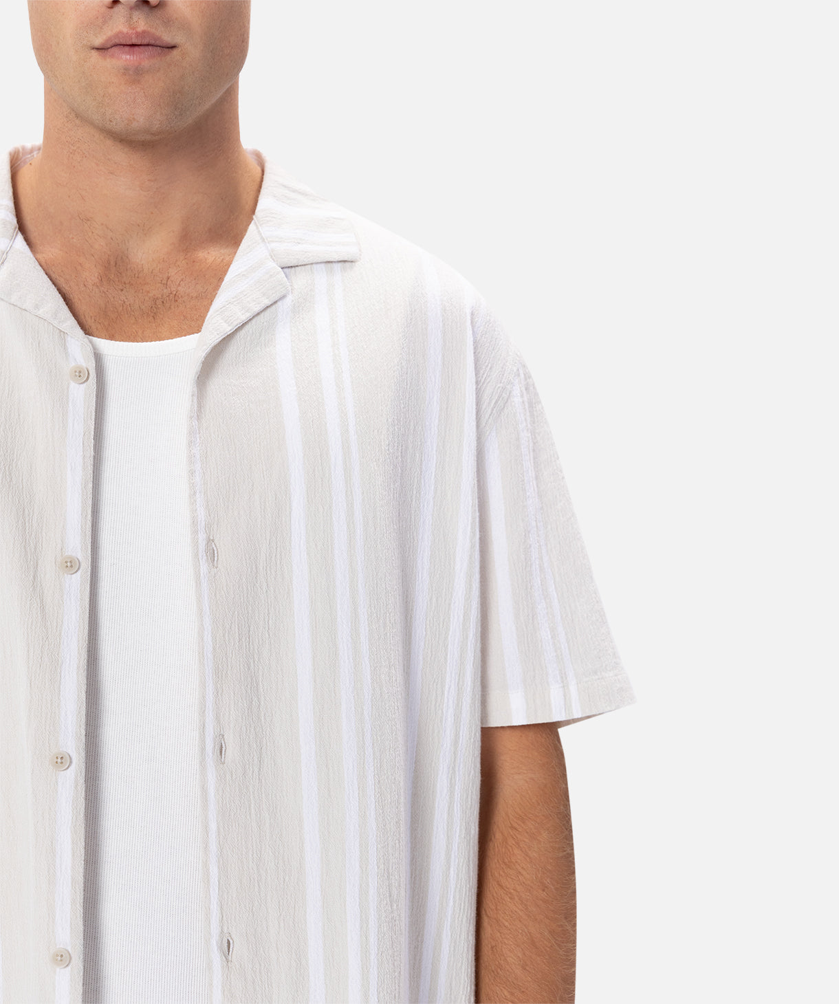 Stylish Striped Magna Short Sleeve Shirt in Sand Ecru - Perfect for Casual Outings & Summer Fashion