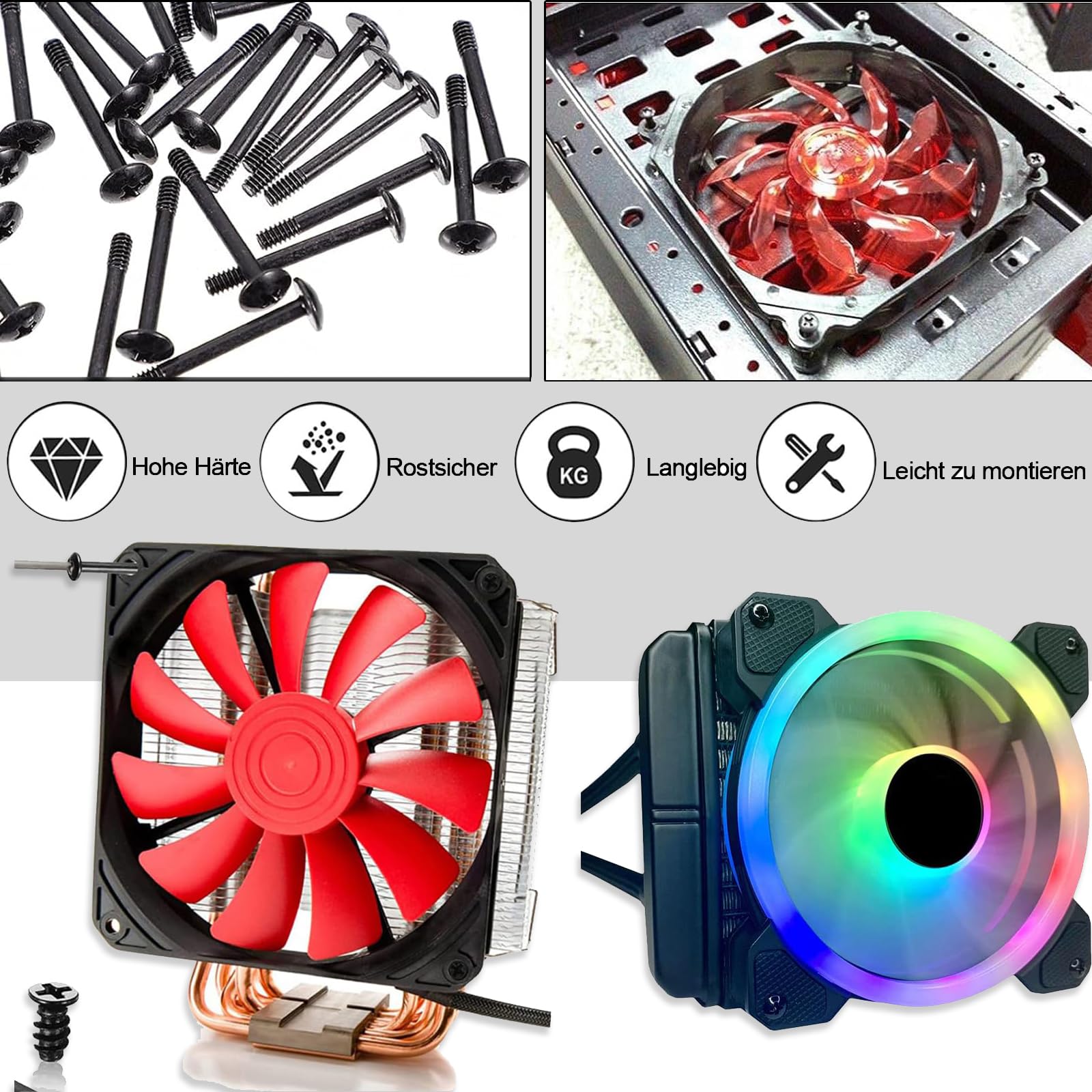 100-Piece Black Metal Computer Case Fan Screws Kit - Long & Short Heavy Duty Fan Screws for Laptop Repair & PC Building Accessories | Perfect for DIY Computer Assembly, Cooling Fan Installation & Hardware Maintenance