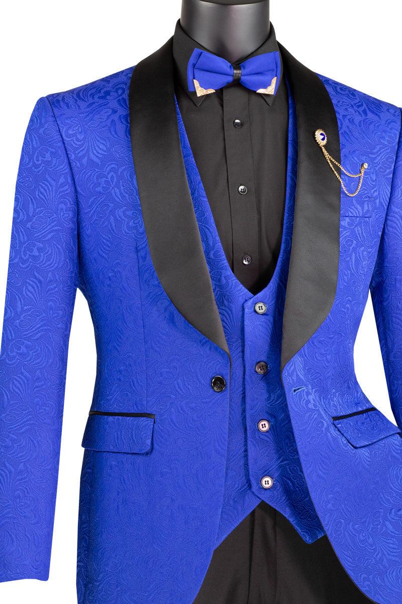 Royal Blue Jacquard Slim Fit 3-Piece Tuxedo Suit for Men | Formal Wedding, Prom & Evening Wear | Premium Luxury Suits for Special Occasions