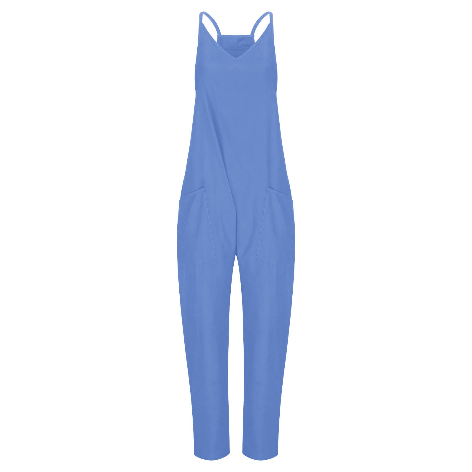 DDAPJ Women's Jumpsuits 2025 - Casual V-Neck Romper with Spaghetti Straps, Sleeveless Overalls with Pockets | Perfect for Summer Outfits, Beach Vacations & Date Nights
