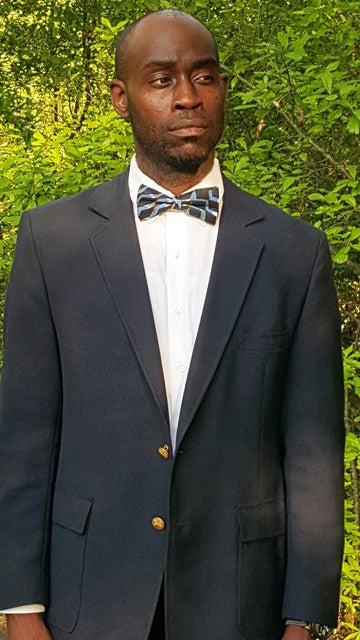 Stylish African Print Bow Tie in Blue, White, Black & Orange - DP3544BT - Perfect for Weddings, Parties & Cultural Events