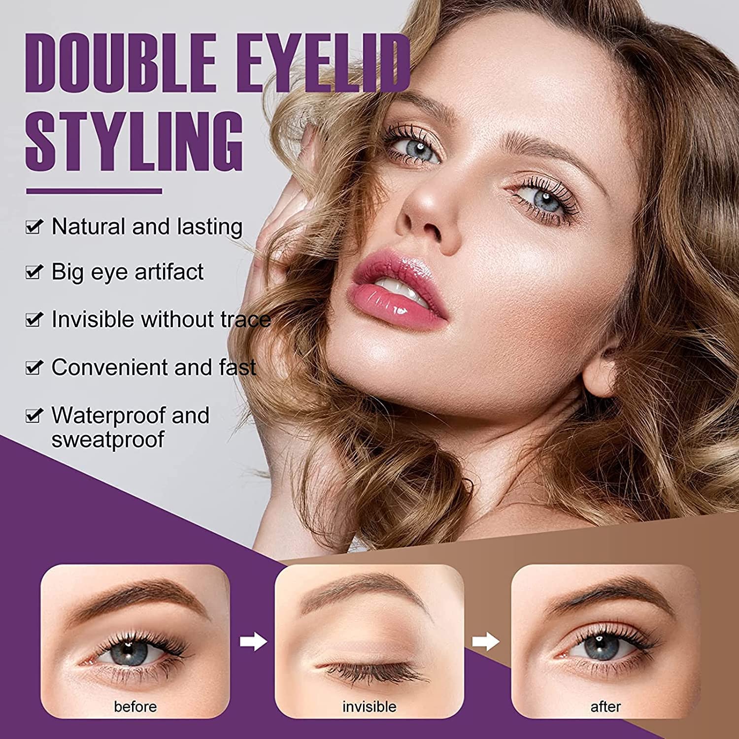 SHUBHPETAL 600 Pairs Invisible Waterproof Eyelid Tape for Double Eyelid & Hooded Eyes - Makeup Sticker Strips with Fork Tool - Perfect for Asian Monolid, Eye Lift & Natural Looking Makeup Enhancement