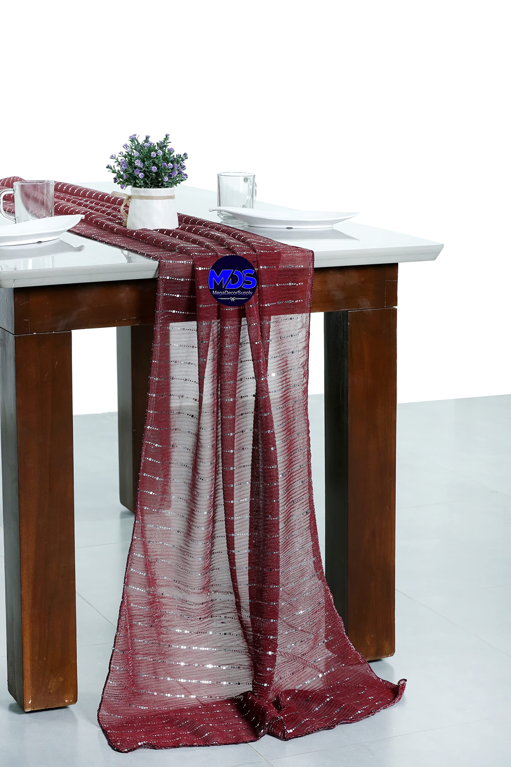 15-Pack 20x120 Inch Burgundy Glitter Sequin Table Runners for Wedding Banquets & Events - Elegant 10ft Decorative Table Cover for Reception, Party, and Special Occasions