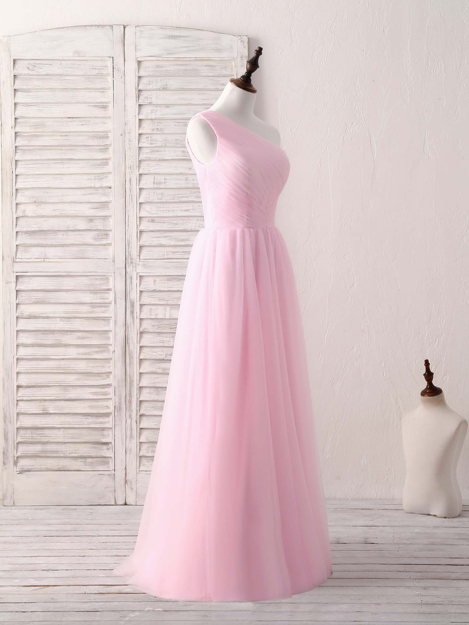 Elegant Pink Tulle One Shoulder Long Prom Dress for Women - Perfect for Bridesmaids, Formal Events & Evening Parties