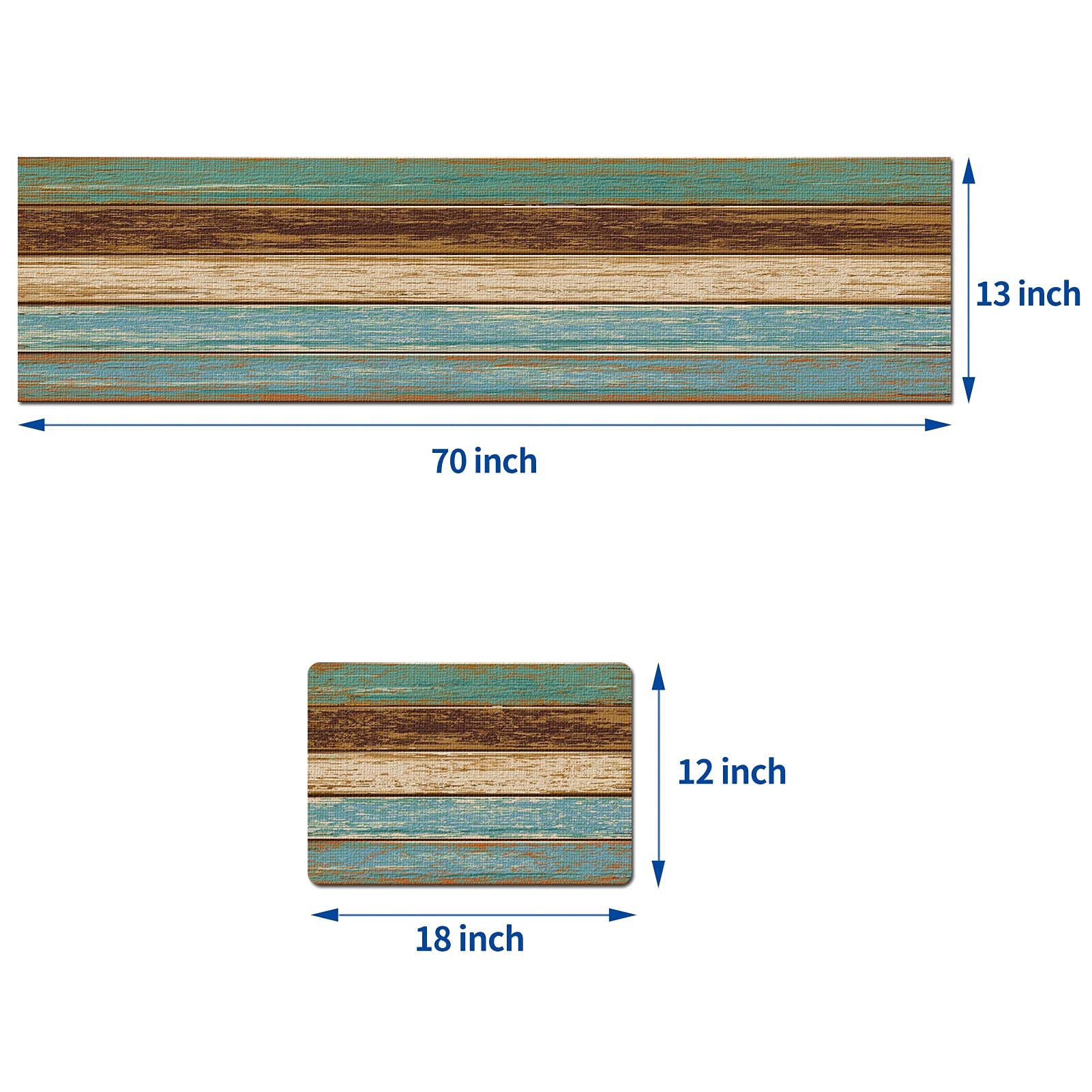 Mcalk Farmhouse Table Runner & 6-Piece Placemats Set - Teal & Brown Wooden Texture Rectangular Linen Placemats - Washable Kitchen & Dining Table Decor for Farmhouse, Rustic, or Modern Home Style - Perfect for Everyday Meals, Dinner Parties, and Holiday Gatherings