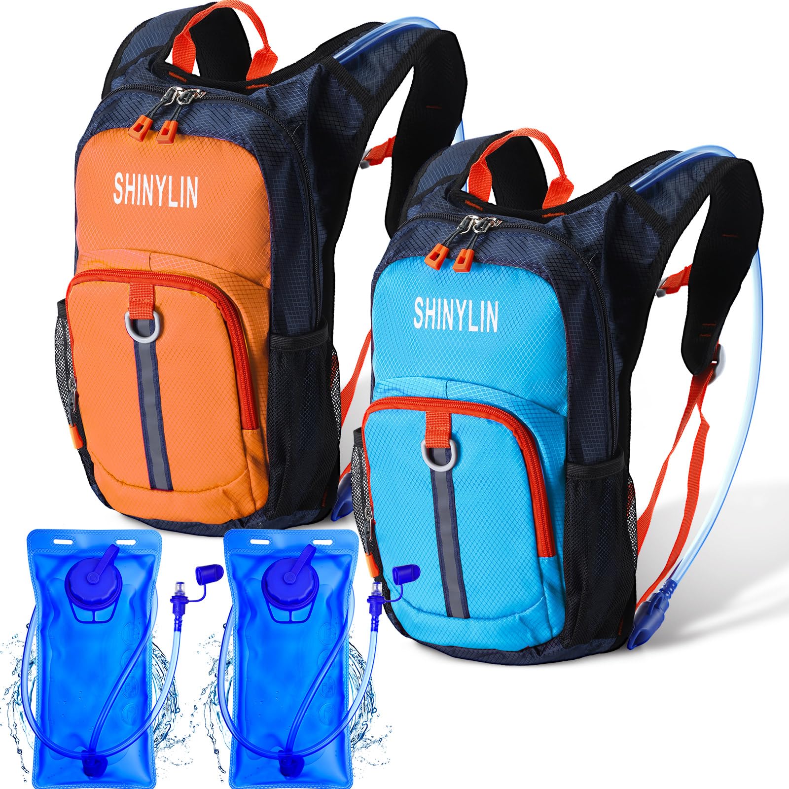 2 Pack Kids Hydration Backpack with 1.5L Leakproof Water Bladder - Lightweight Hiking Backpack for Boys & Girls - Perfect for Running, Climbing, Camping & Outdoor Adventures