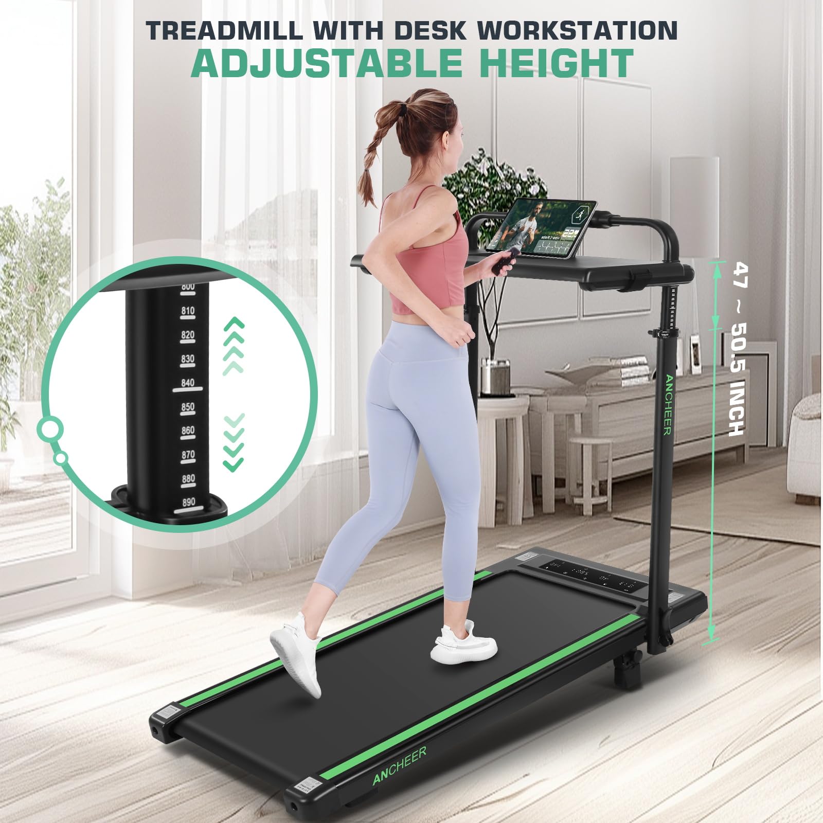ANCHEER 4-in-1 Under Desk Treadmill with Incline & Adjustable Height - Foldable Walking Pad for Home Office, 300lbs Capacity, 3 Control Modes, No Installation Needed - Perfect for Small Spaces, Work from Home & Apartment Workouts