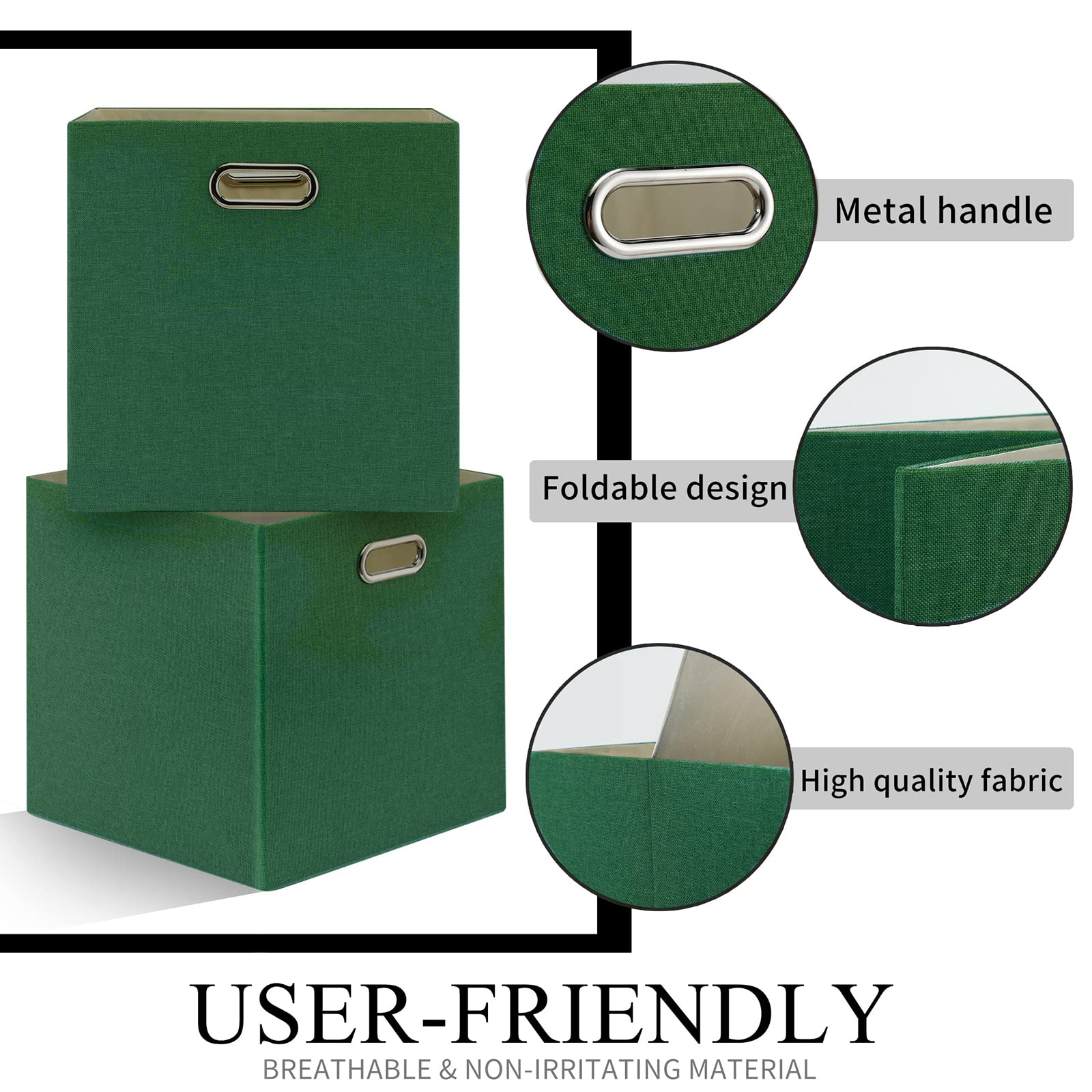 Foldable Cube Storage Bins 13×13 Inch - Set of 4 Collapsible Fabric Organizer Boxes with Handles, Large Capacity Closet Shelf Cabinet Drawer Organizers for Bedroom, Office, Nursery - Grass Green Home Organization Solution