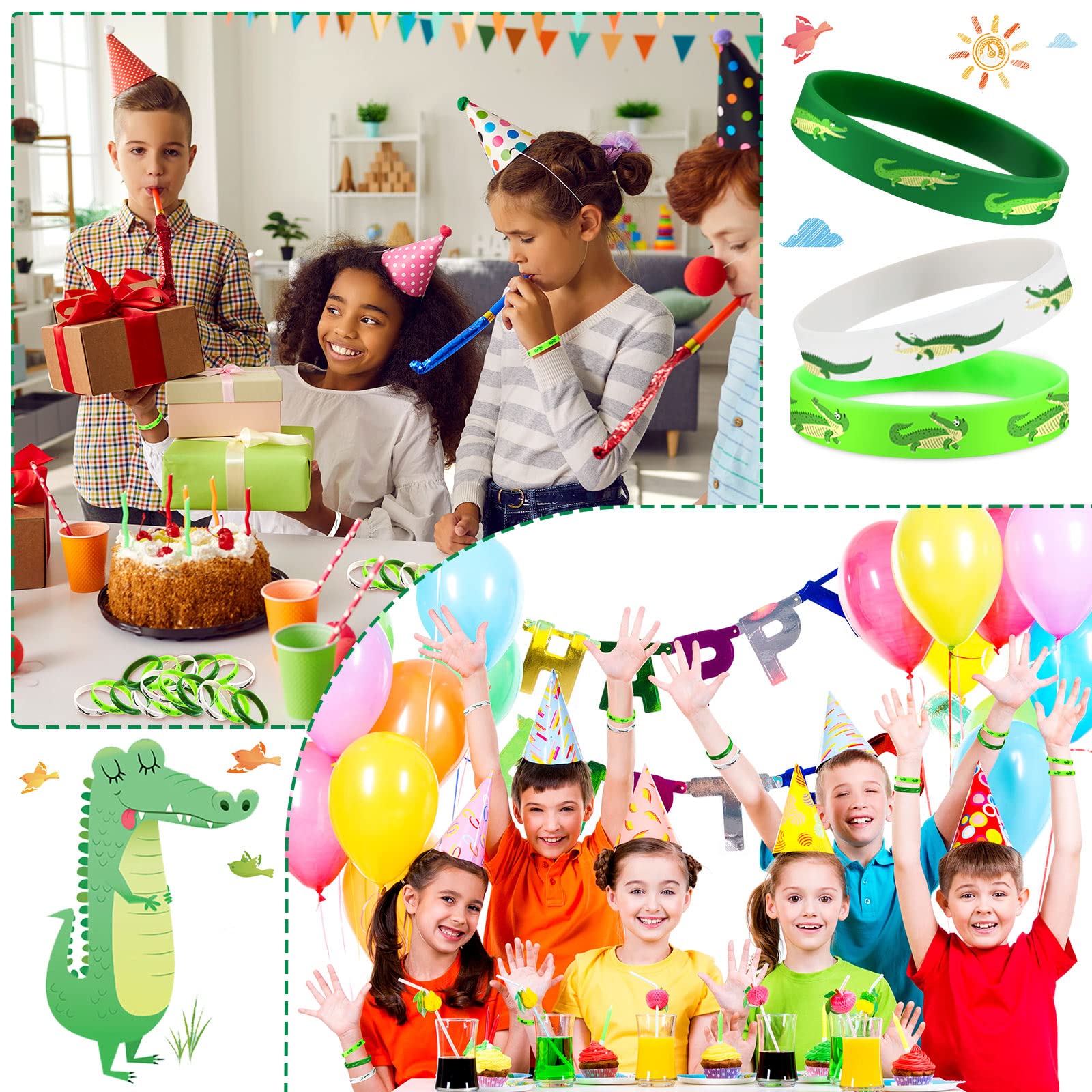 Junkin 30 Pack Reptile Party Supplies - Silicone Wristbands, Crocodile Favors Bracelets for Kids, Birthday Party Gifts & Bag Stuffers - Perfect for Reptile Themed Parties, Zoo Events & Classroom Rewards (Crocodile Design)