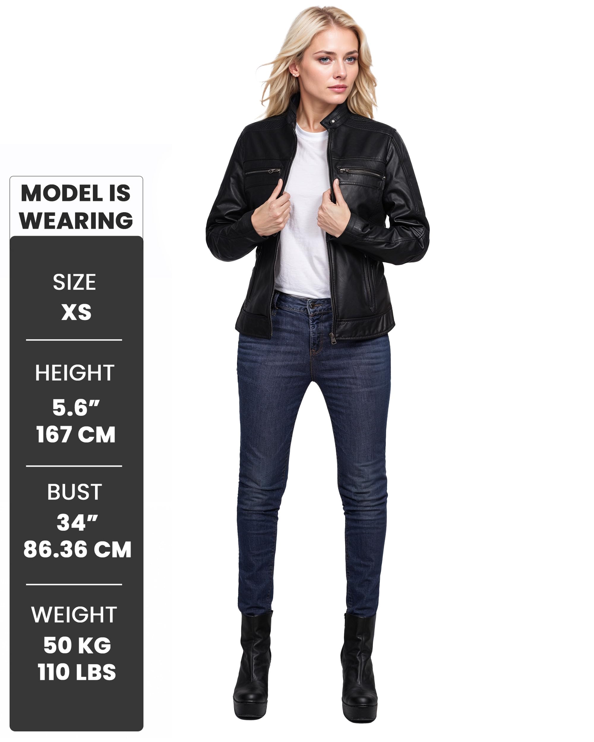 Decrum Genuine Leather Jacket for Women - Stylish Cafe Racer Motorcycle Jacket with Premium Real Leather - Perfect for Biker Fashion, Casual Outfits & Night Out Looks
