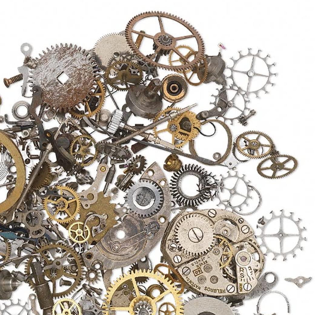 Steampunk Watch Parts for Jewelry Making - 1 oz (250+ Pieces) Vintage Gears, Wheels, Hands, Crowns & Cogs - DIY Craft Supplies for Steampunk Jewelry, Scrapbooking & Mixed Media Art Projects