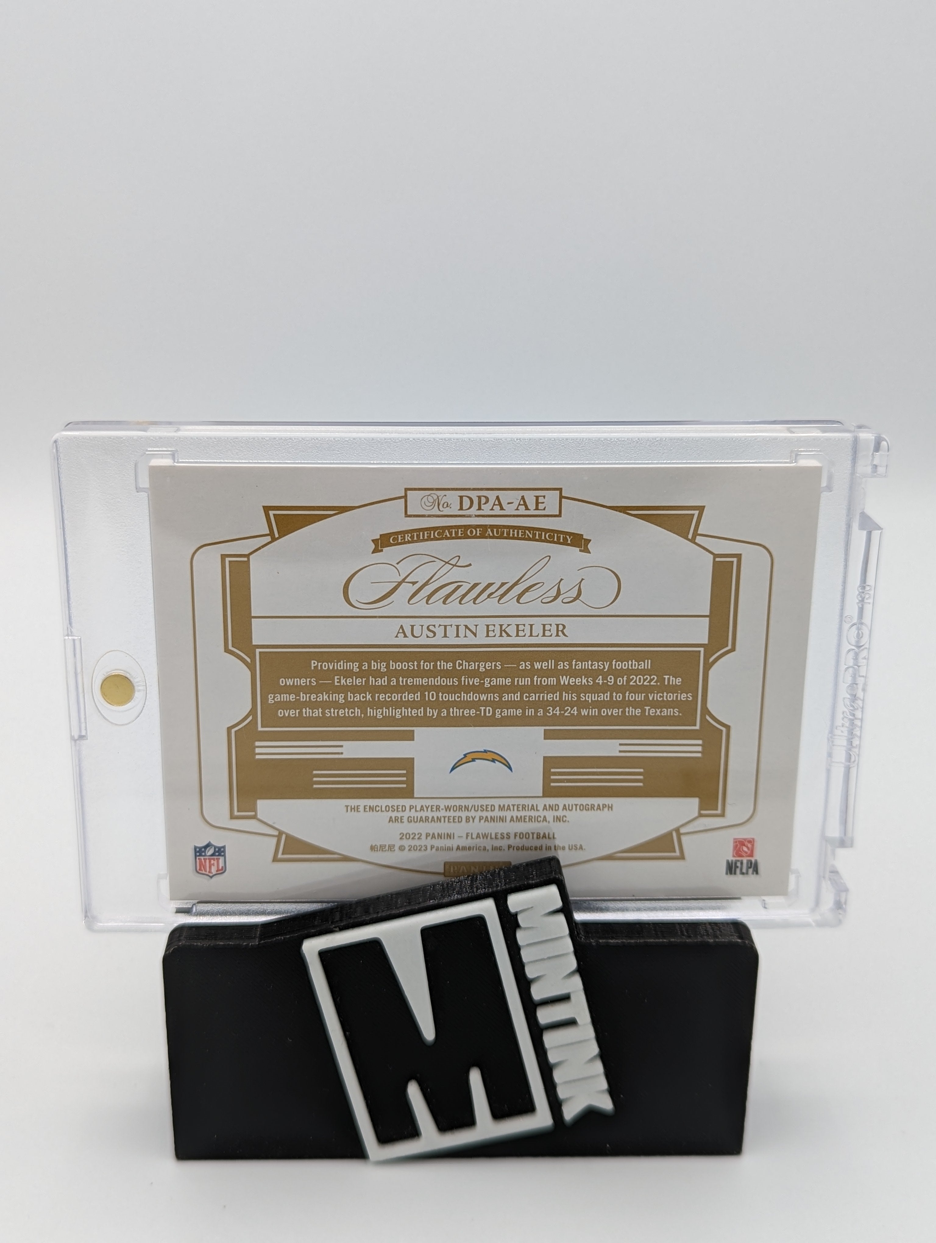 2022 Panini Flawless Gold Austin Ekeler Dual Patch Autograph 14/25 #DPA AE - Rare Football Trading Card for Collectors & Sports Fans - Perfect for Display, Investment & Memorabilia Collections