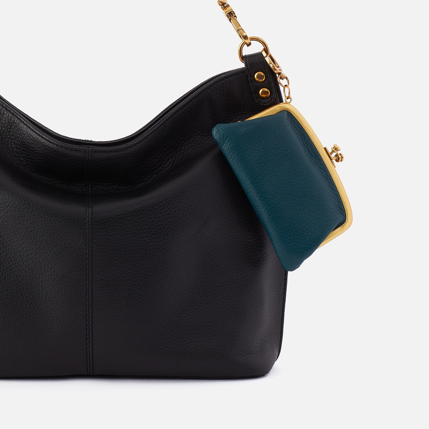 Premium Pebbled Leather Cheer Frame Pouch in Midnight Teal - Perfect for Everyday Essentials, Travel & Work Accessories