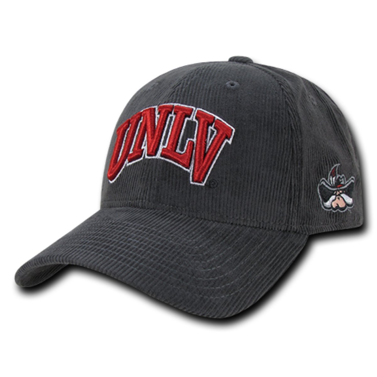 W Republic Apparel Structured Corduroy Baseball Cap - UNLV Logo - Charcoal Gray - One Size Fits Most - Perfect for College Fans, Outdoor Activities & Casual Wear