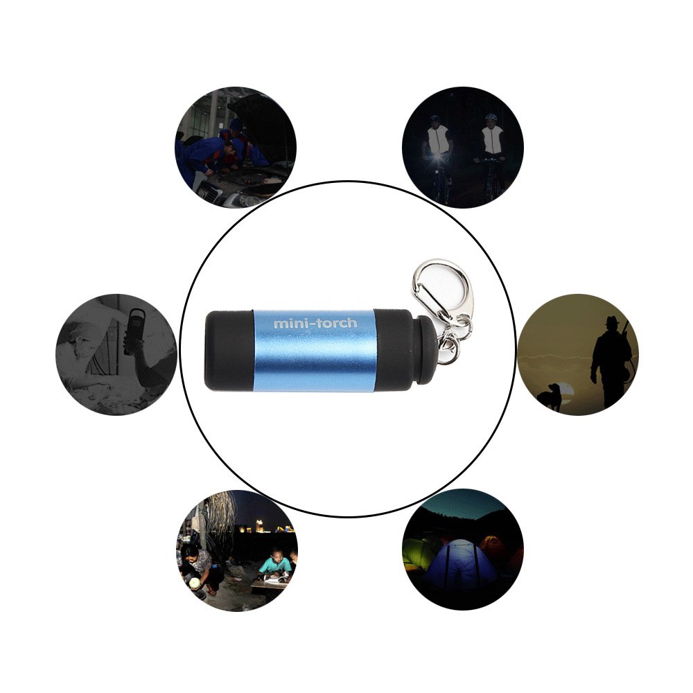 Mini Keychain Flashlight USB Rechargeable - 100 Lumens Super Bright Waterproof LED Torch, Portable Pocket Moon Lamp for Outdoor Activities - Perfect for Hiking, Camping, Cycling & Emergency Use