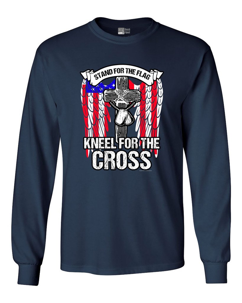 Long Sleeve Patriotic T-Shirt for Men & Women - Stand for The Flag Kneel for The Cross - USA Army Military Apparel - Comfortable Cotton Tee for Veterans Day, 4th of July & Patriotic Events