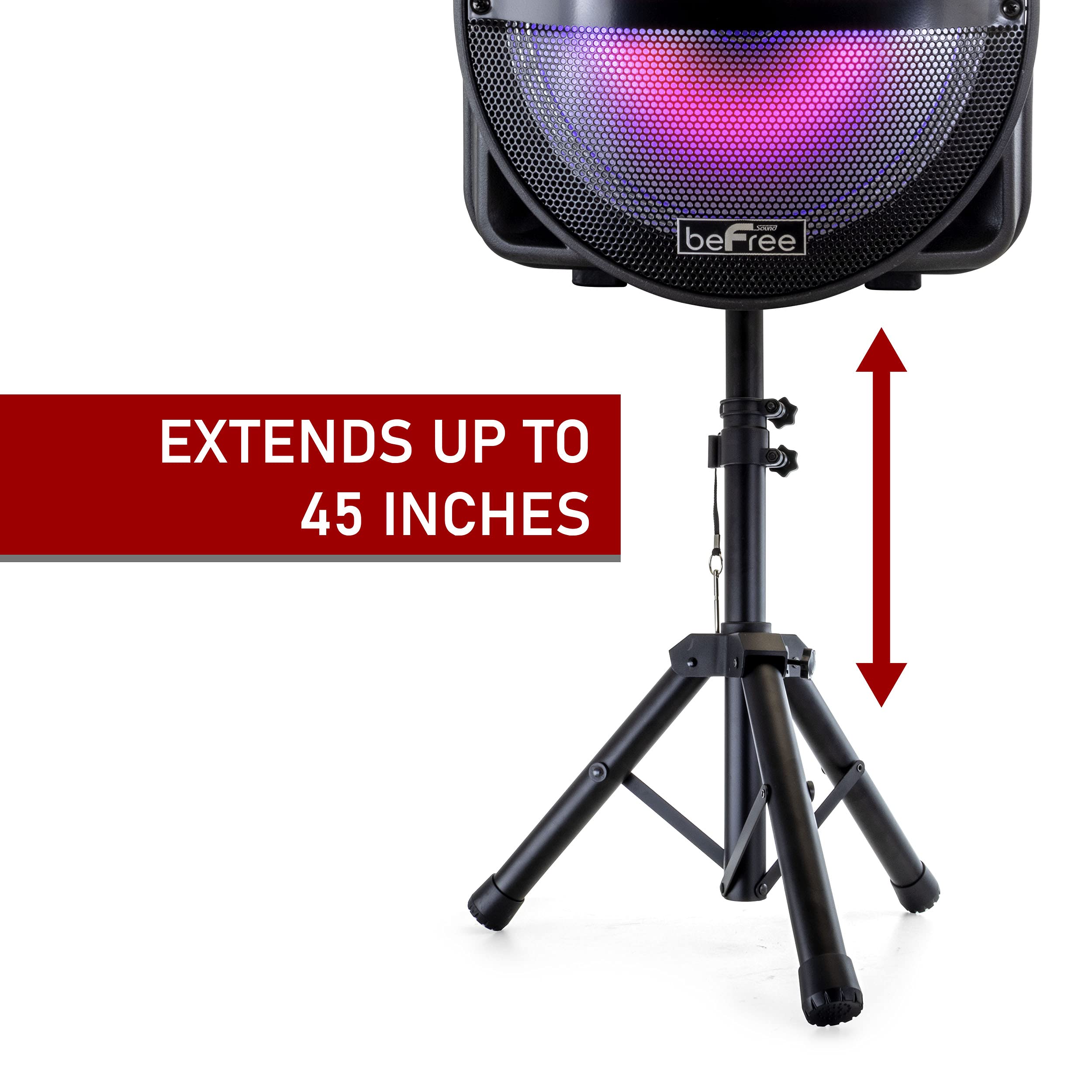 beFree Sound 12 Inch Bluetooth Portable PA Speaker with Rechargeable Battery, LED Lights & Stand - Perfect for Outdoor Parties, Events & DJ Performances