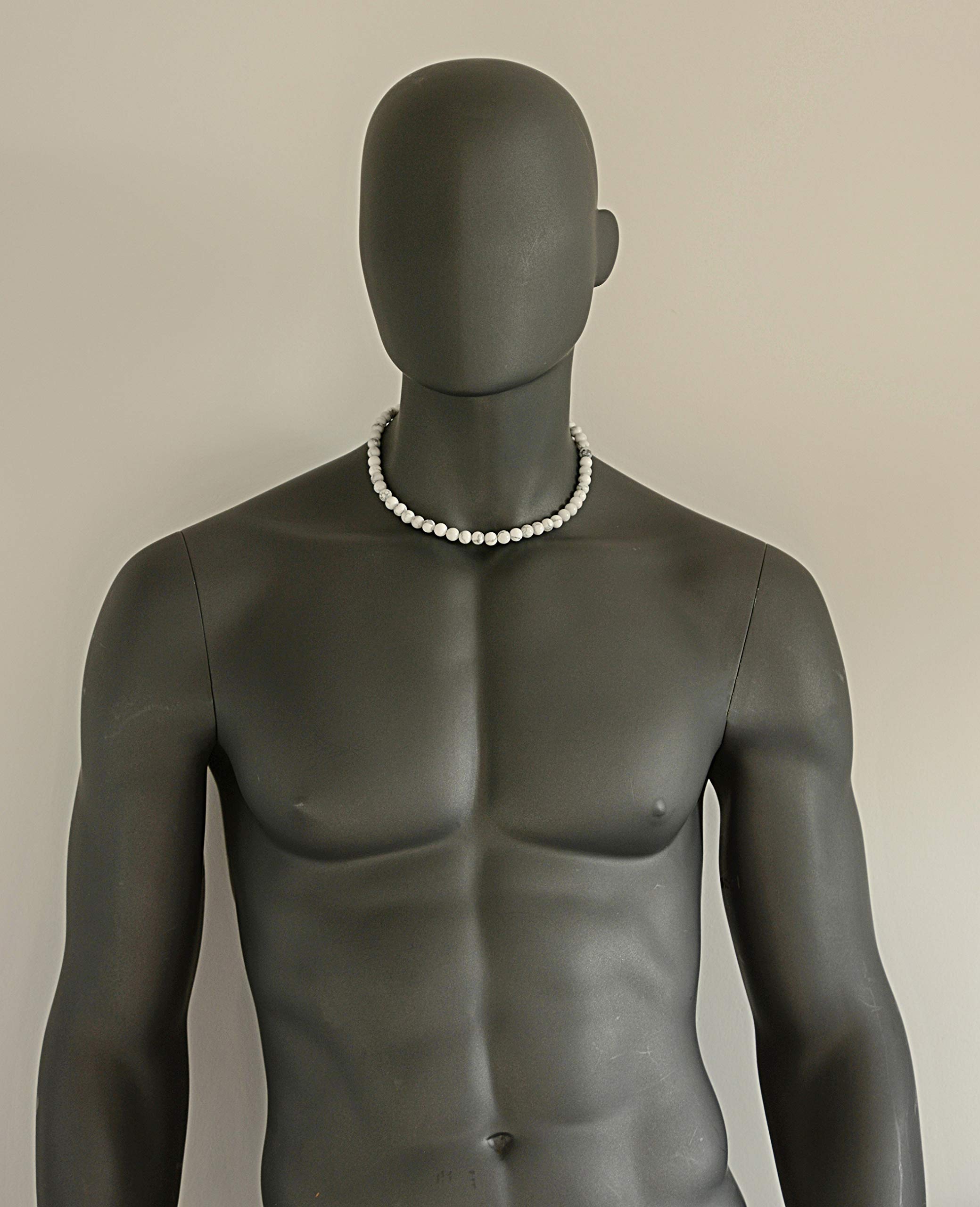 Handmade Howlite Stone Beaded Choker Necklace for Men - 19 Inch Natural White Beaded Jewelry, Perfect Gift for Boyfriend, Husband & Fathers - Ideal for Weddings, Parties & Casual Wear