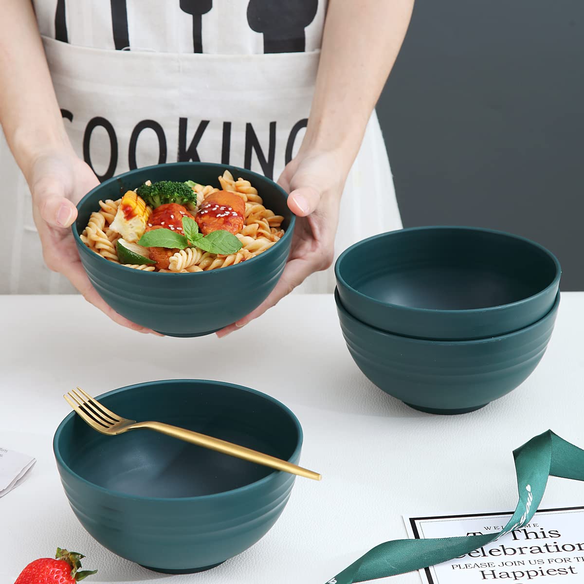 Kyraton 4-Piece Unbreakable Cereal Bowls - Microwave & Dishwasher Safe for Soup, Salad, Snacks