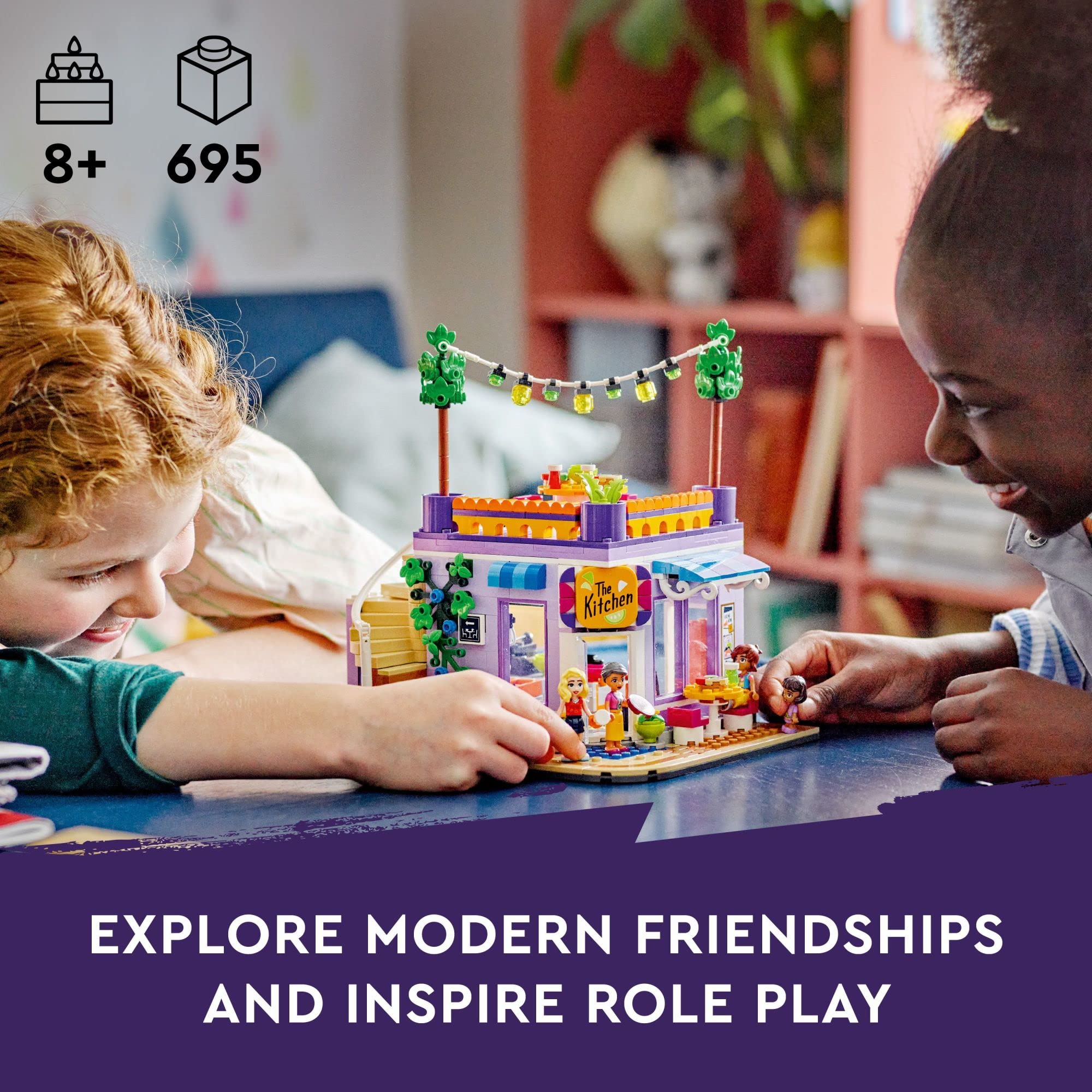 LEGO Friends Heartlake City Community Kitchen 41747 Building Toy Set - Creative Pretend Play for Kids Ages 8+ with 3 Mini-Dolls, Micro-Doll & Pet Cat - Perfect for Role-Playing, Birthday Gifts & Family Fun Time