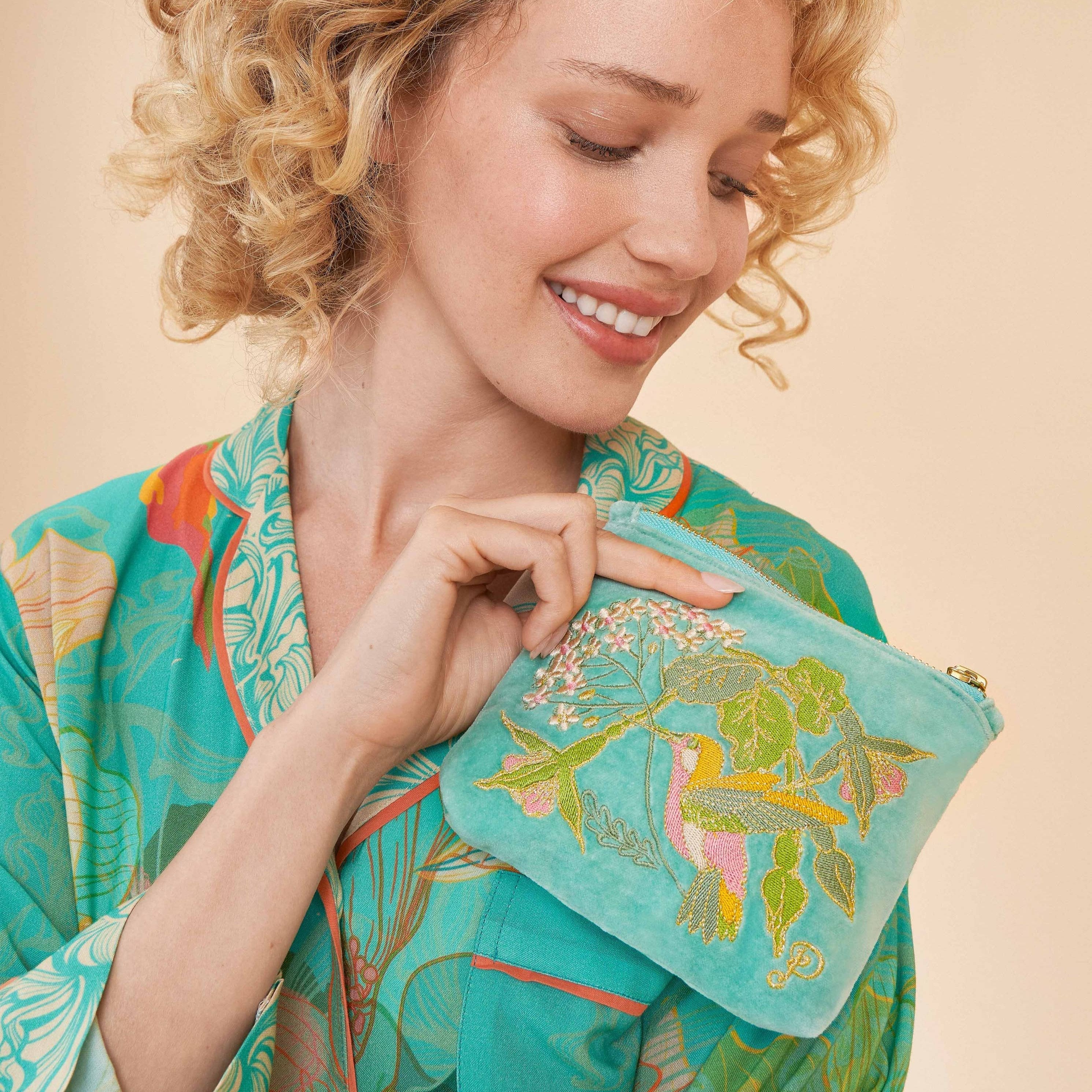 Hummingbird Velvet Embroidered Mini Pouch - Elegant Small Clutch for Women | Perfect for Parties, Weddings & Evening Events
