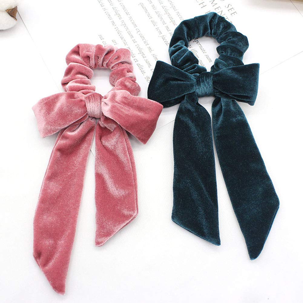 6 PCS Women's Velvet Hair Scrunchies - Soft Elastic Hair Ties with Bow Design, Headbands & Ponytail Holders for Everyday Use, Workouts and Fashion Accessories