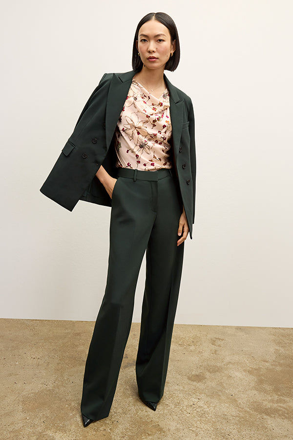 Tinsley Wide Leg Pants for Women - Stretchy Comfort Flex Suit Dark Emerald Green - Perfect for Office, Business Casual & Travel Outfits