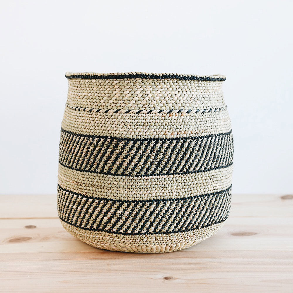 Handwoven African Iringa Storage Basket - Black | Natural Fiber Organizer for Home Decor, Laundry, Toys & Blankets | Eco-Friendly Woven Basket for Living Room, Bedroom & Nursery Organization