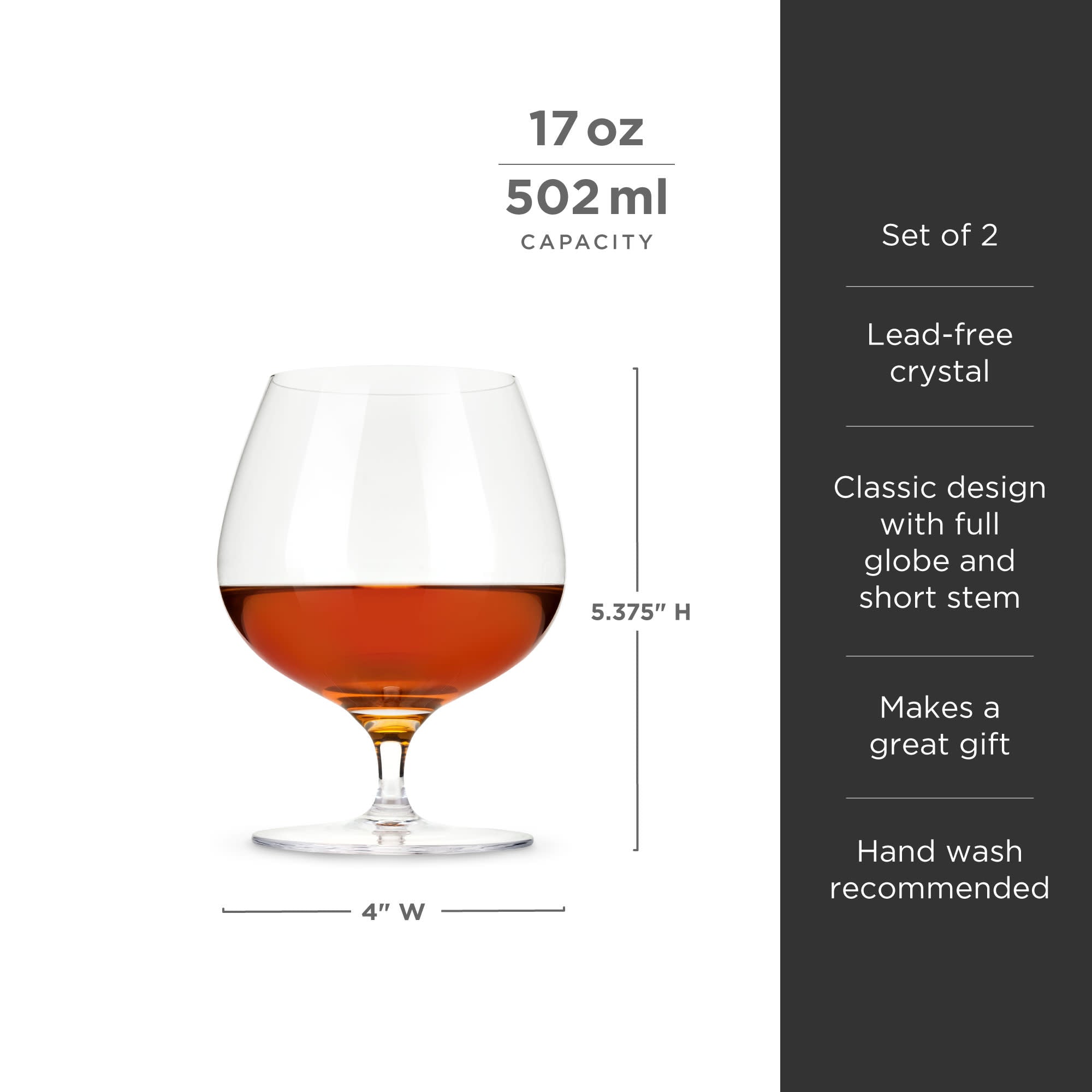 Premium Raye Crystal Wingback Brandy Glasses Set of 2 - Elegant Cut Glass Whiskey Snifters for Fine Liquor Tasting, Home Bar Decor & Gift Giving