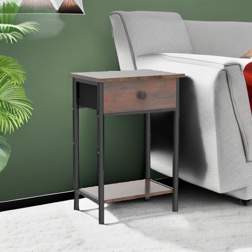 Rustic Night Stand with Drawer - 2-Tier Bedside Table for Small Spaces, Bedroom, Living Room, Study & Office - Perfect for Storage & Décor