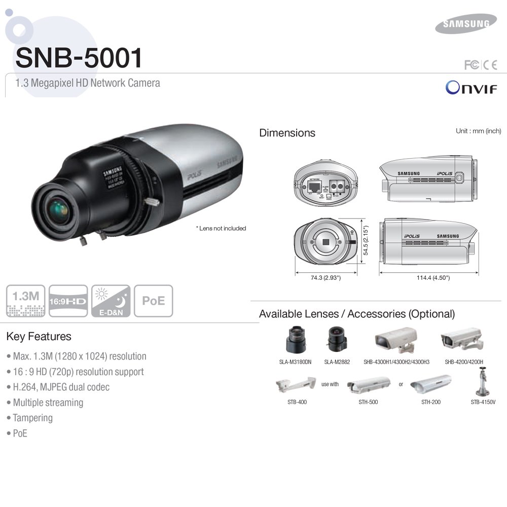 Samsung SNB-5001 1.3MP 720p Network Security IP Camera - Indoor/Outdoor Surveillance for Home & Office Monitoring