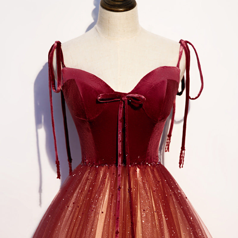 Elegant Burgundy Ombre Tulle Prom Dress - Long Formal Evening Gown for Women - Perfect for Homecoming, Quinceañera & Black Tie Events
