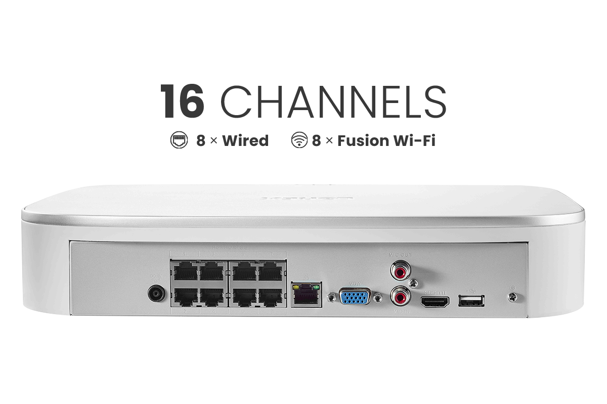 Lorex Fusion 4K 16 Channel (8 Wired + 8 WiFi) 2TB NVR Security System with Dome Cameras - Smart Deterrence, 2-Way Audio, Night Vision - Ideal for Home & Business Surveillance