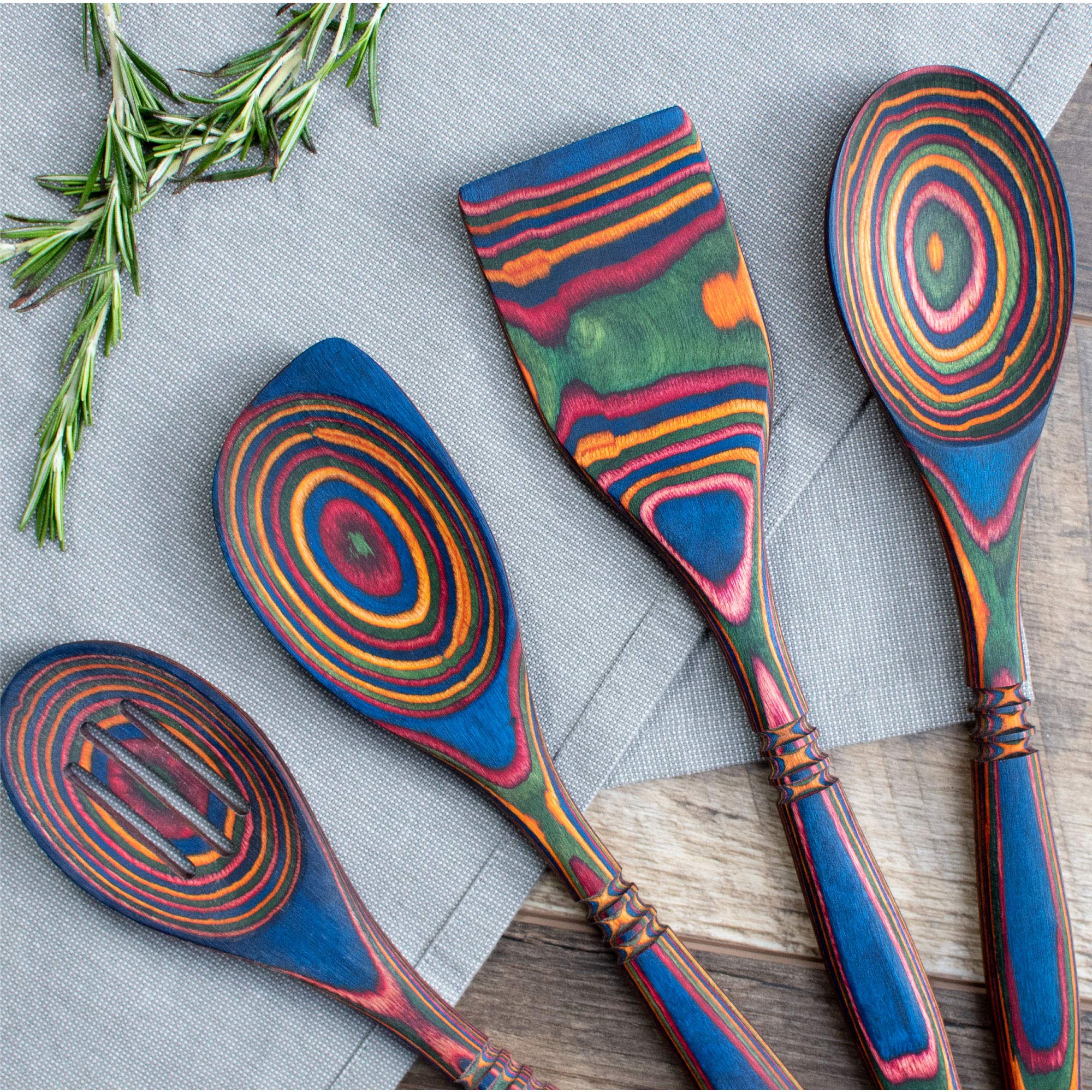 Premium 7-Piece Pakkawood Kitchen Utensil Set - Wooden Spoon, Slotted Spoon, Spatula, Corner Spoon, Small Spoon, Mini Spatula & Spreader - Heat Resistant & Non-Stick Cooking Tools for Baking, Frying & Serving - Perfect Gift for Home Chefs