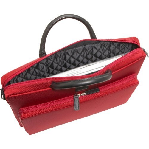 Acme Made Executive Slim Cargo Laptop Briefcase - Medium Size Business Bag with Premium Italian Leather Handle in Chili Pepper Red | Perfect Corporate Gift for Professionals, Office Work & Business Travel