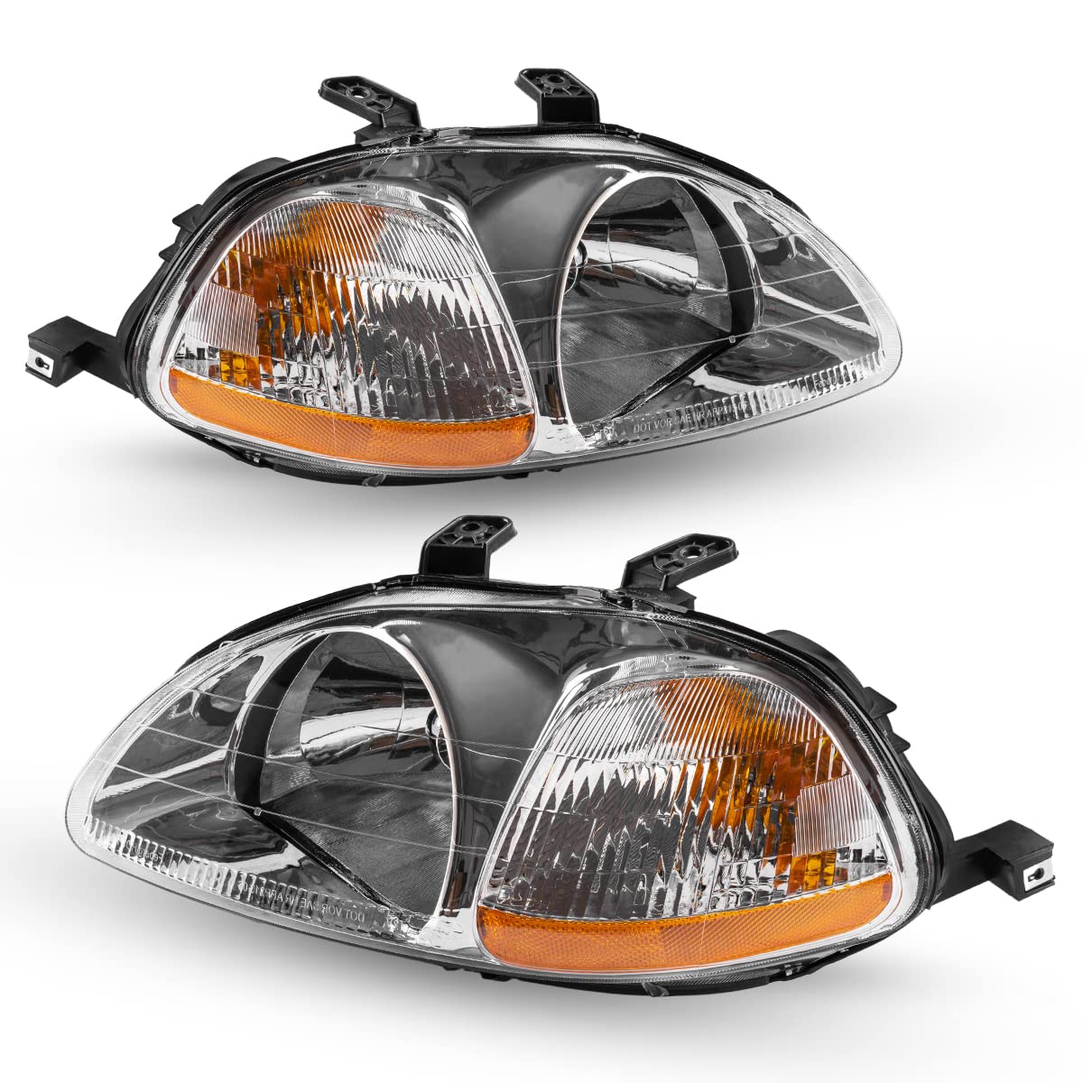 Torchbeam Headlight Assembly Replacement for Honda Civic & Toyota Tacoma 1996-1998 - Chrome Housing with Clear Lens (Driver & Passenger Side) - Perfect for Night Driving & Auto Restoration Projects