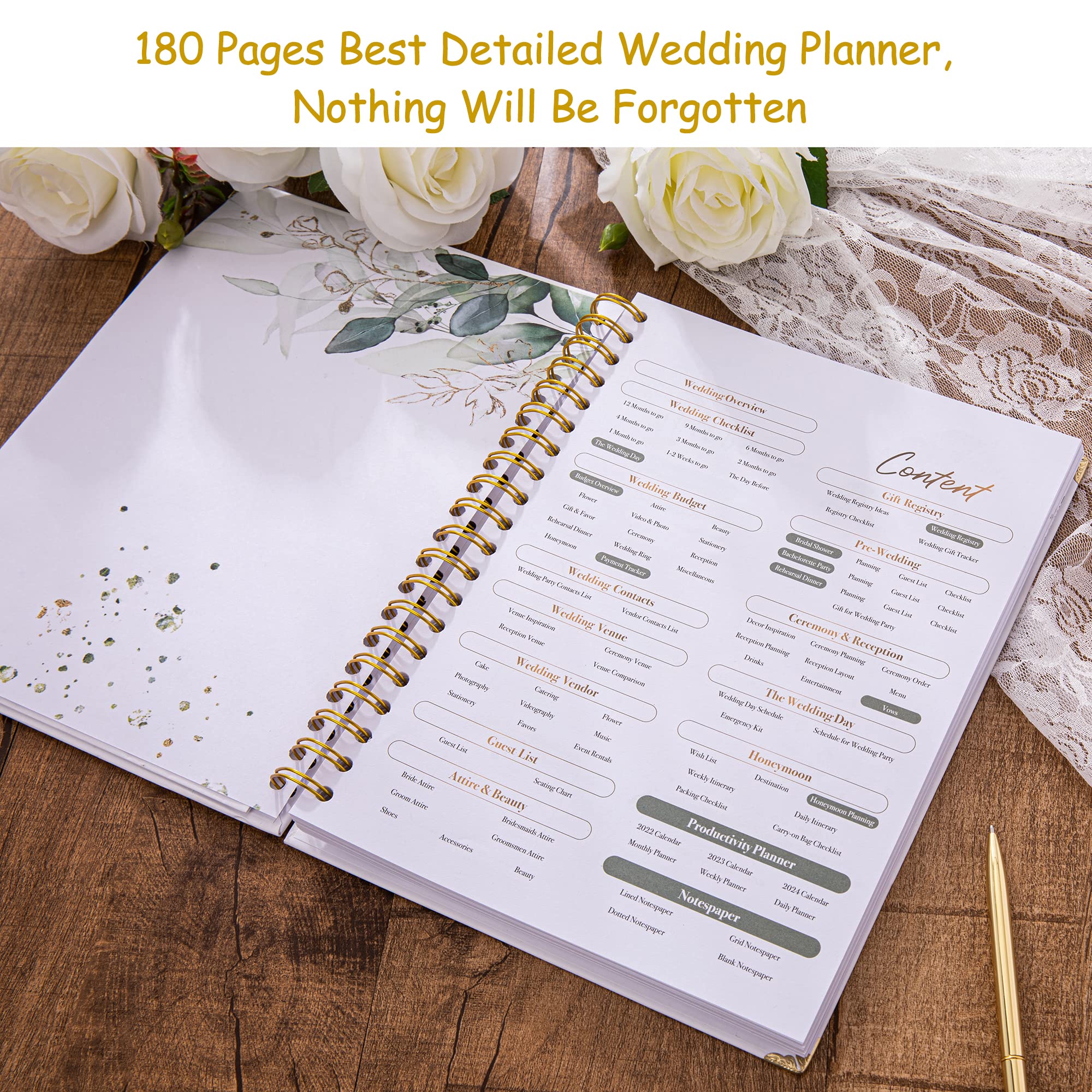 2024-2025 Wedding Planner & Vow Book Set - 180 Page Hardcover Bridal Organizer with Engagement Gifts for Couples, 10.6