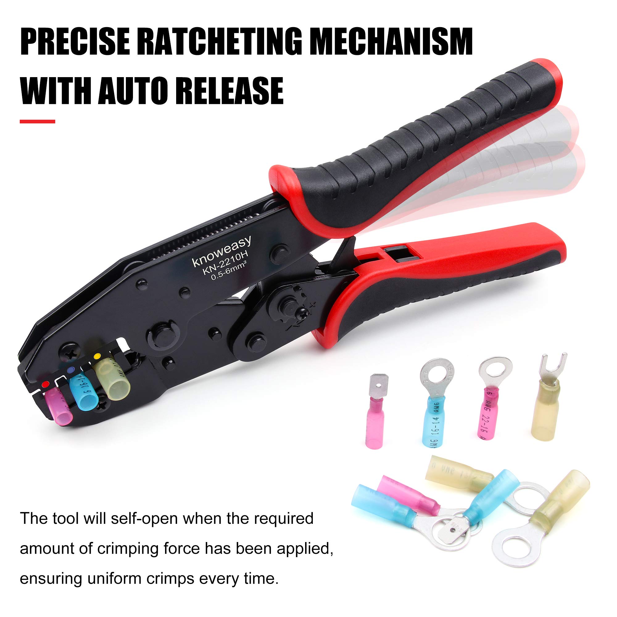 Knoweasy Professional Crimping Tool for Heat Shrink Connectors - Wire Crimper & Connector Tool for Insulated Nylon & Electrical Wire Connections | Perfect for Automotive, Marine & DIY Electrical Projects