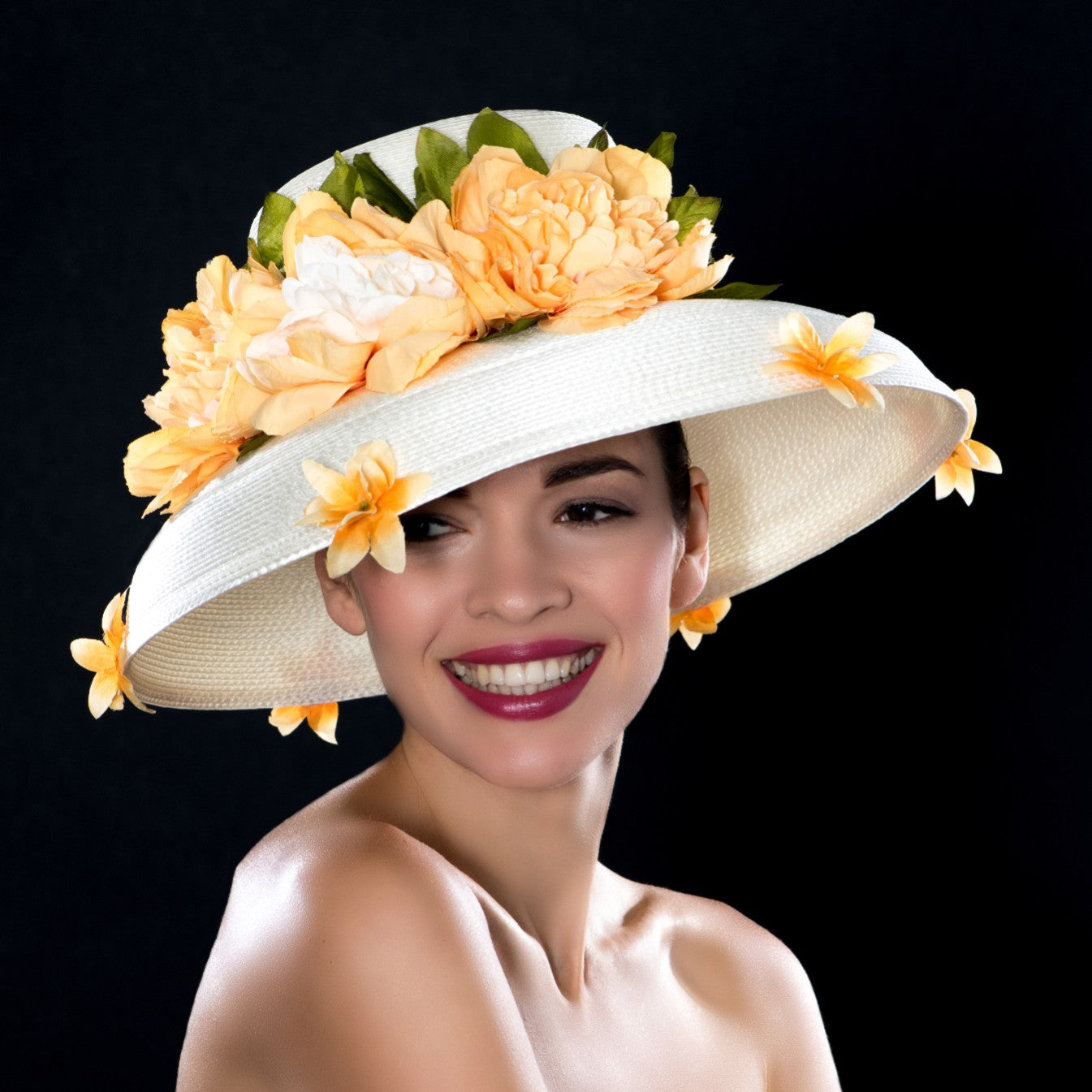 Ladies' Floral Cream Dress Hat - Elegant Wide Brim Sun Hat for Women | Perfect for Weddings, Beach Outings, and Summer Fashion