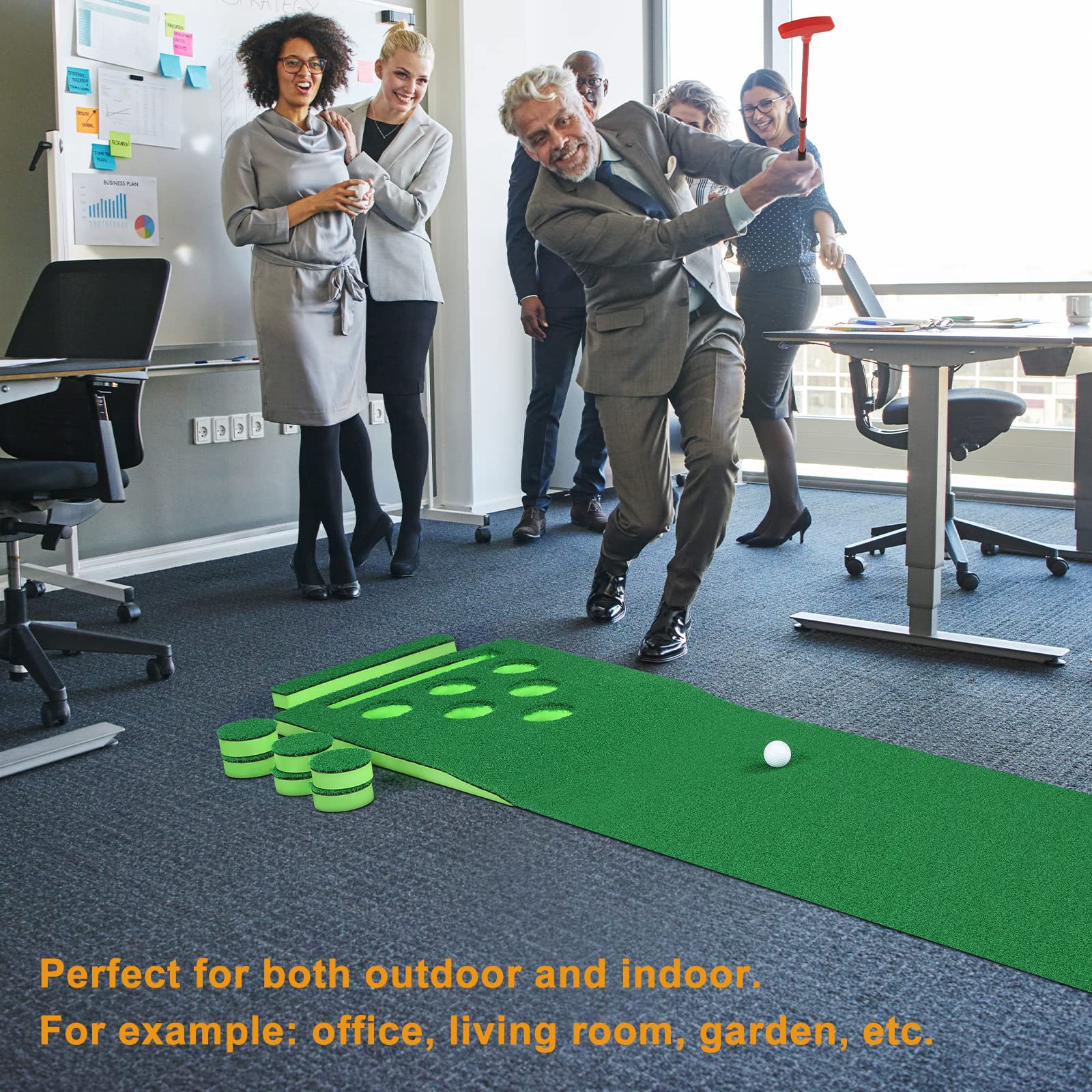 Premium Golf Pong Putting Game Set - 9.8ft Indoor/Outdoor Putting Green Mat with 2 Putters & 8 Golf Balls - Perfect for Office, Backyard, Party & Home Practice - Includes Convenient Carrying Bag - Great Gift for Golf Enthusiasts